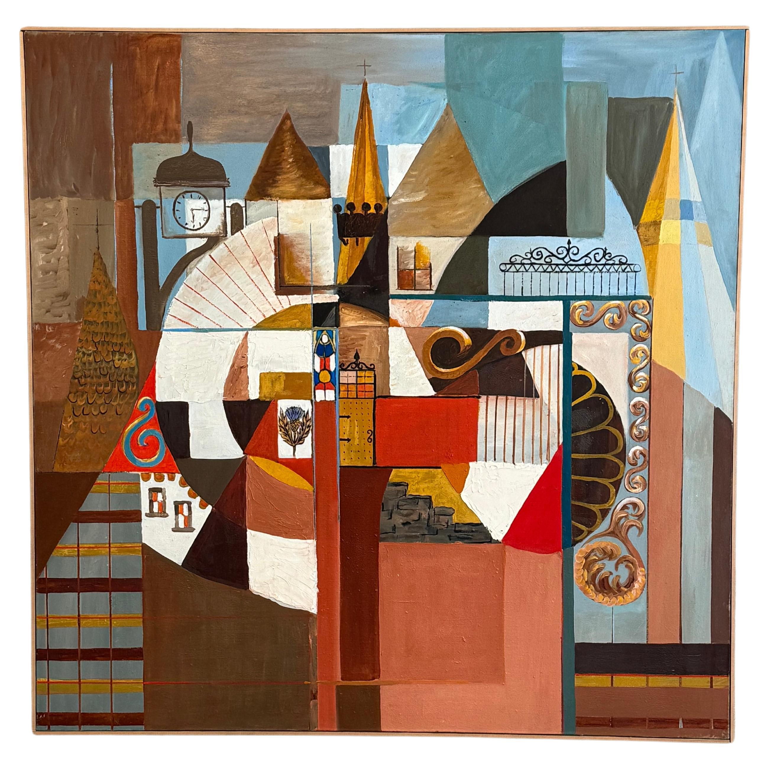 Pintura Surrealista Trompe L'oiel Hardedge de los años 60 en venta