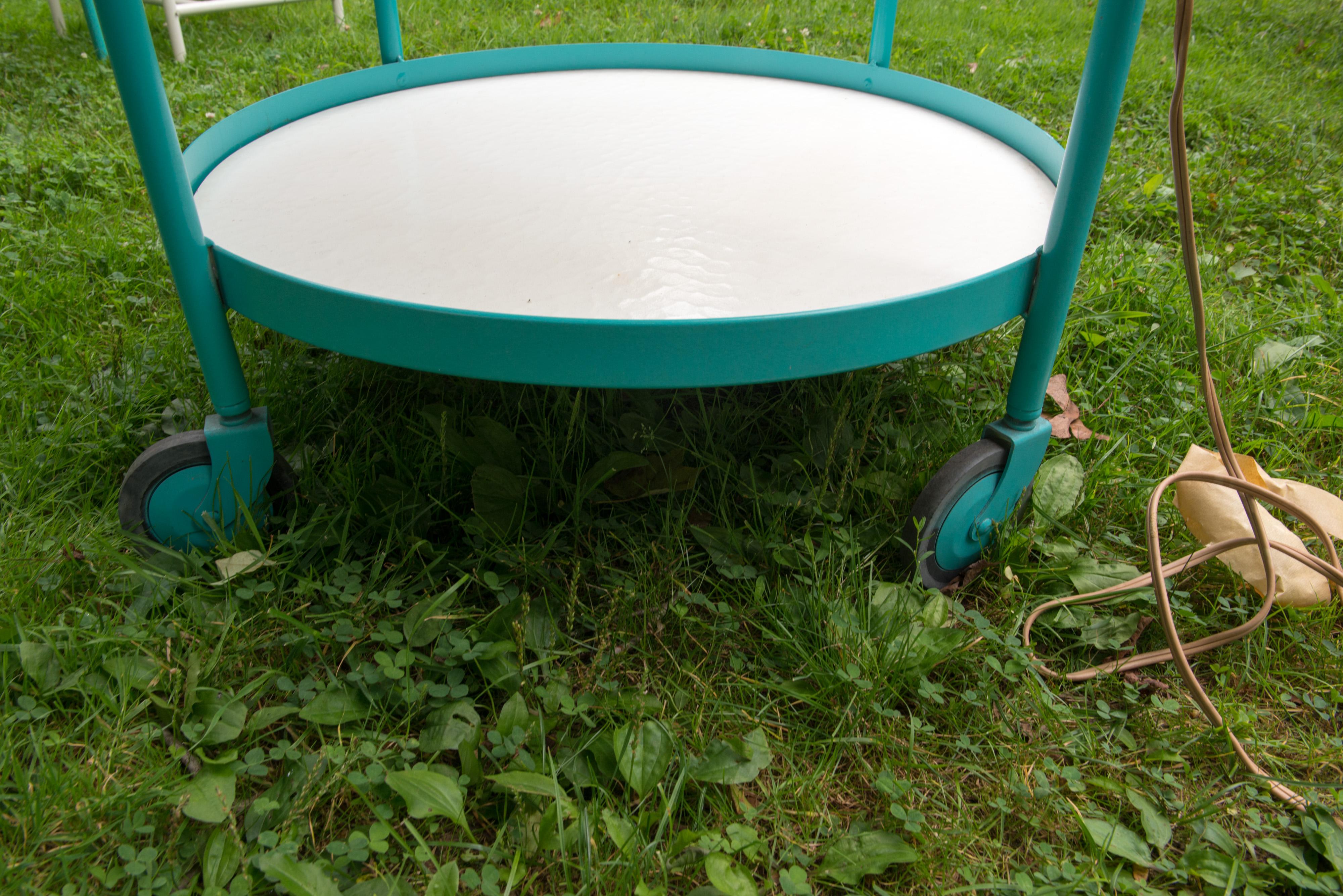Powder-Coated 1960s Tropitone Turquoise Circular Cart For Sale