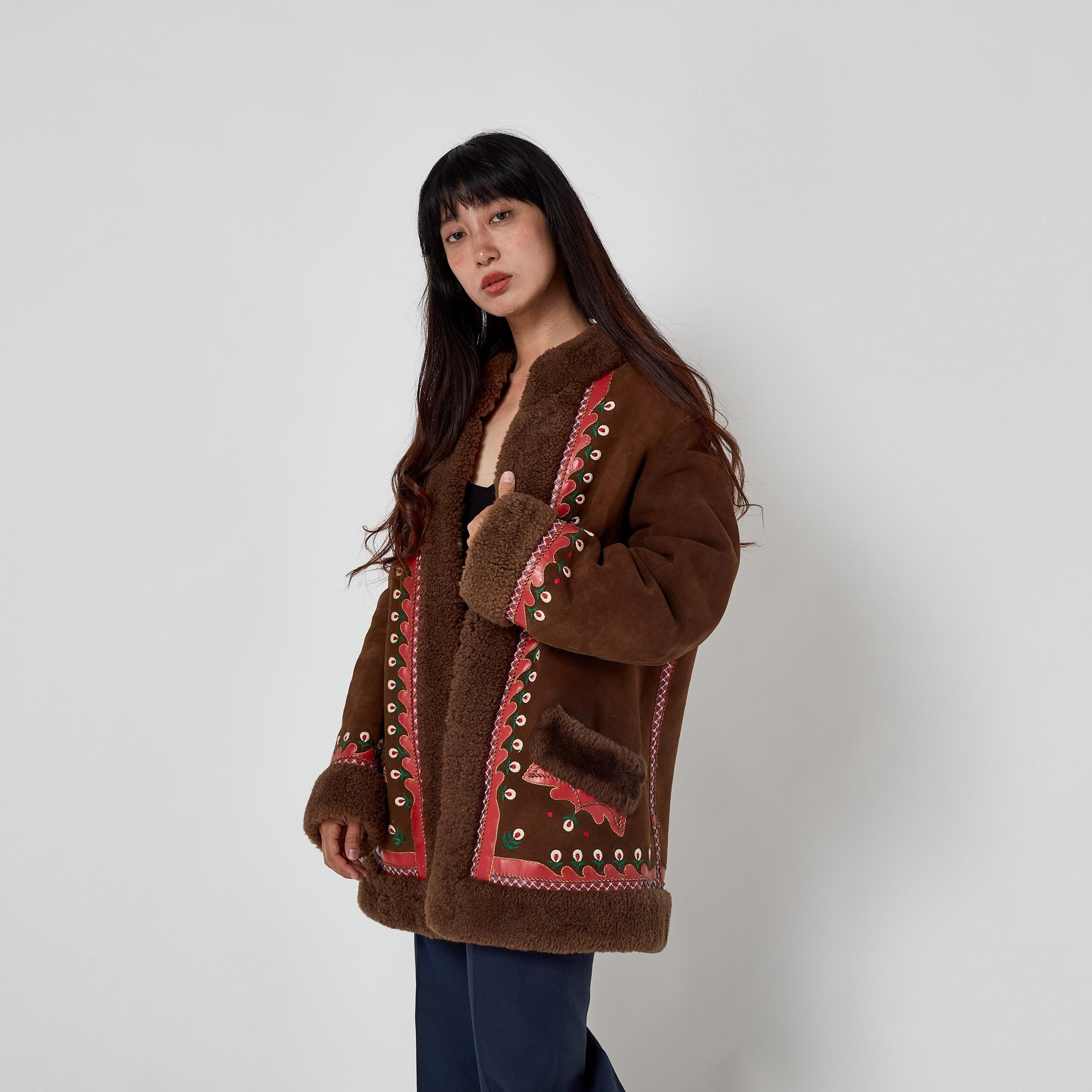 1960s True Vintage Brown Suede Embroidered Afghan Coat For Sale 6