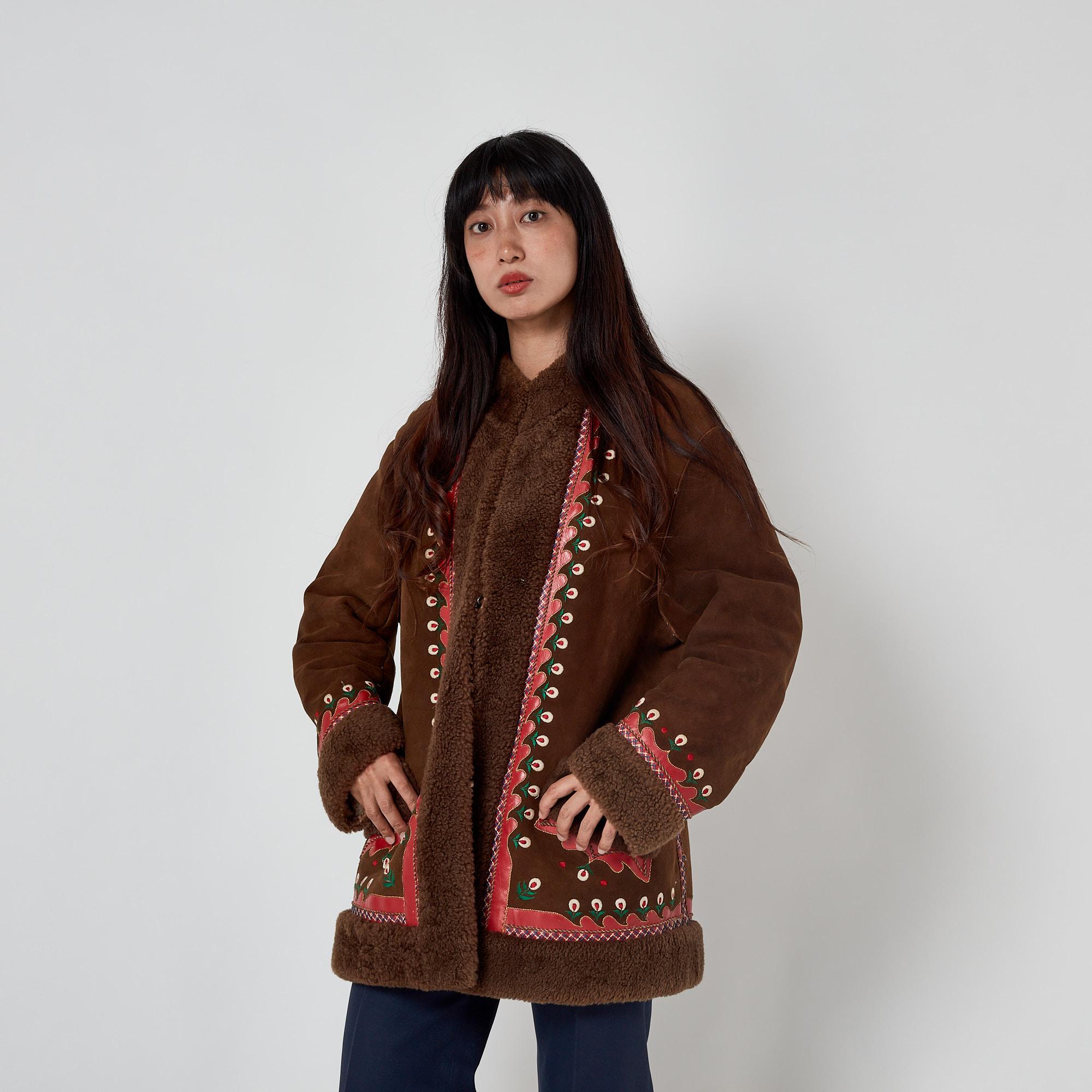1960s True Vintage Brown Suede Embroidered Afghan Coat For Sale 9