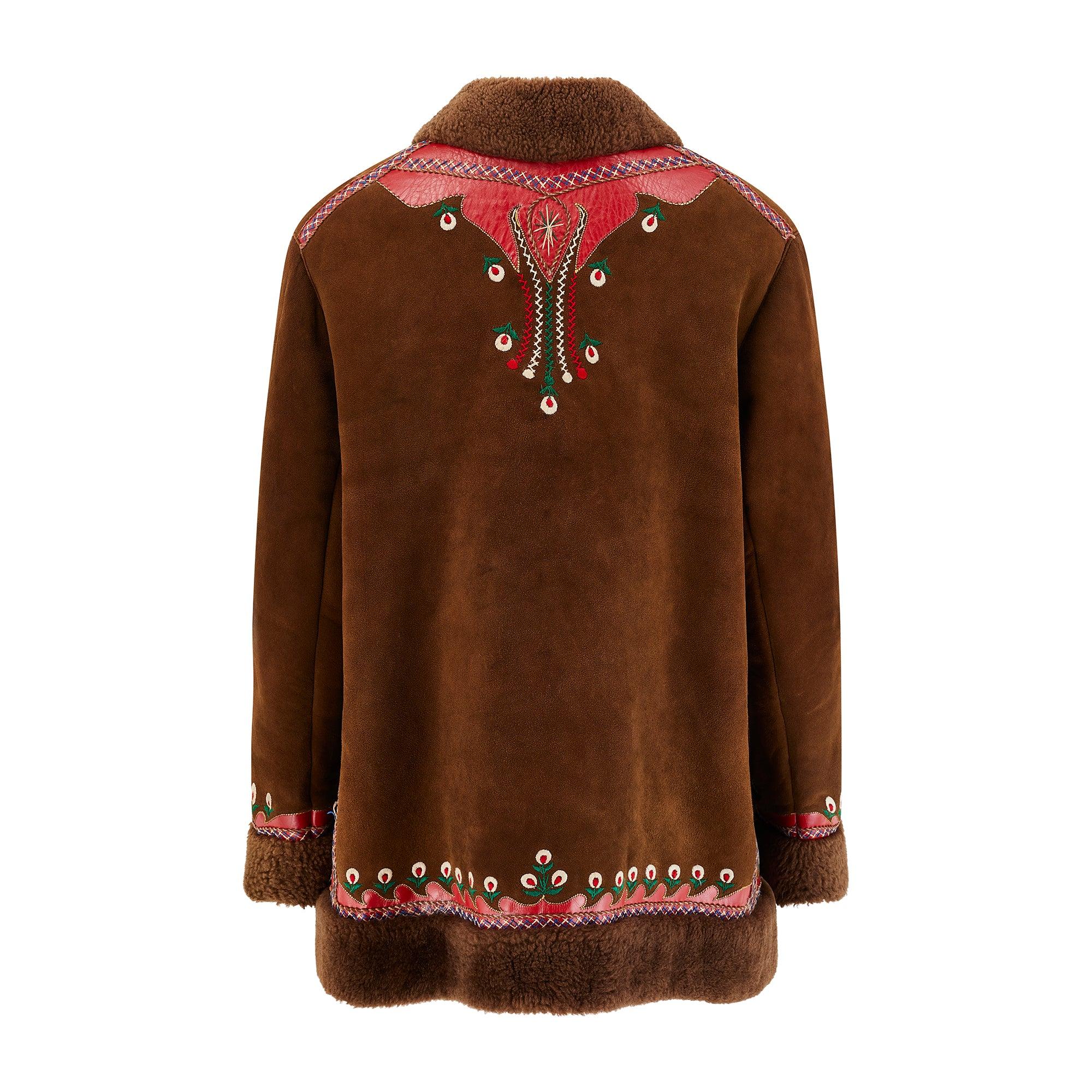 1960s True Vintage Brown Suede Embroidered Afghan Coat In Excellent Condition For Sale In London, GB