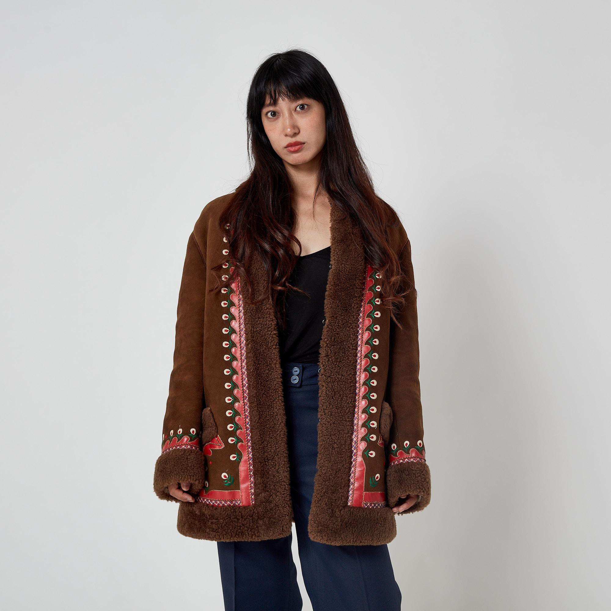 1960s True Vintage Brown Suede Embroidered Afghan Coat For Sale 5
