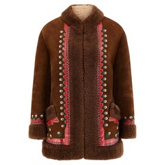 1960s True Vintage Brown Suede Embroidered Afghan Coat