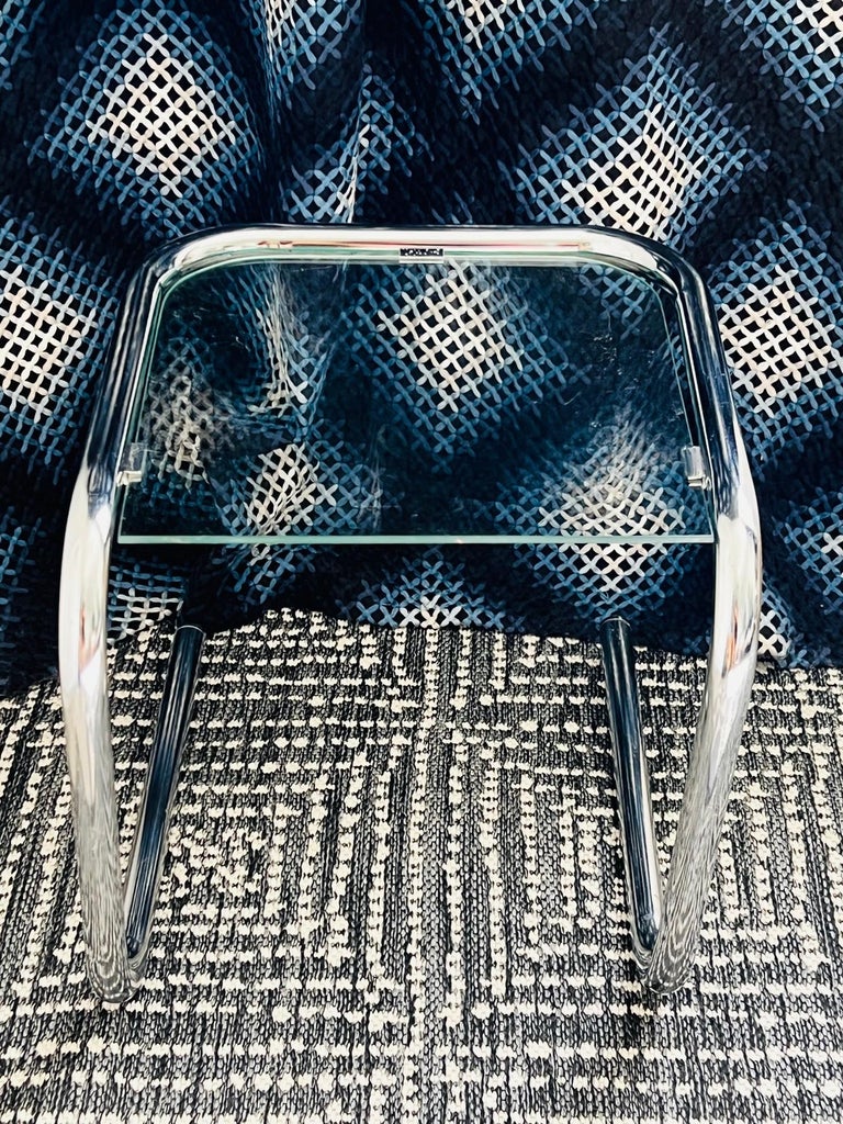 German 1960's Tubular Chrome Side Table with Glass Inset in the Style of Marcel Breuer For Sale