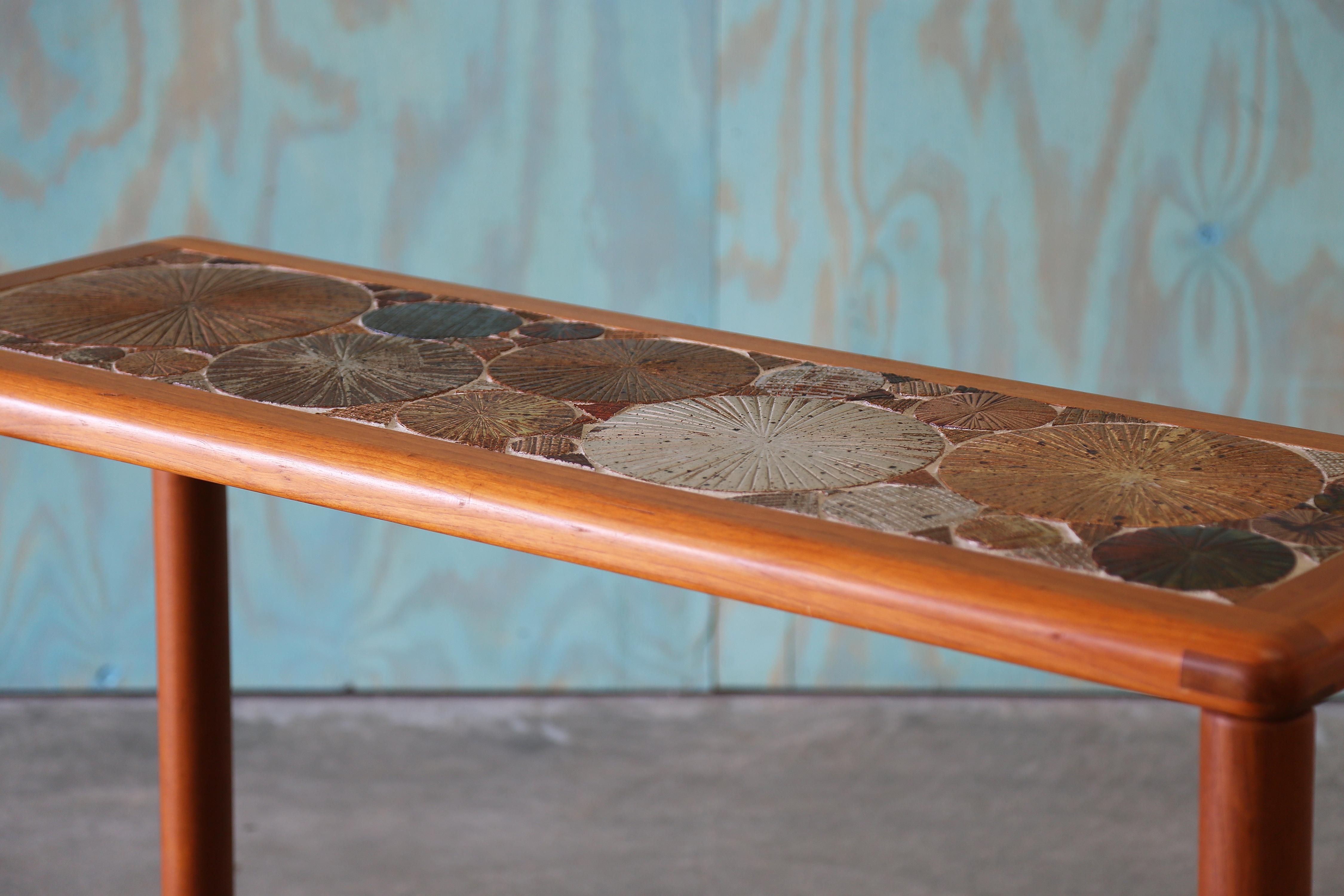 Mid-Century Modern 1960s Tue Poulsen for Haslev Møbelsnedkeri Teak and Ceramic Console Table Danish For Sale