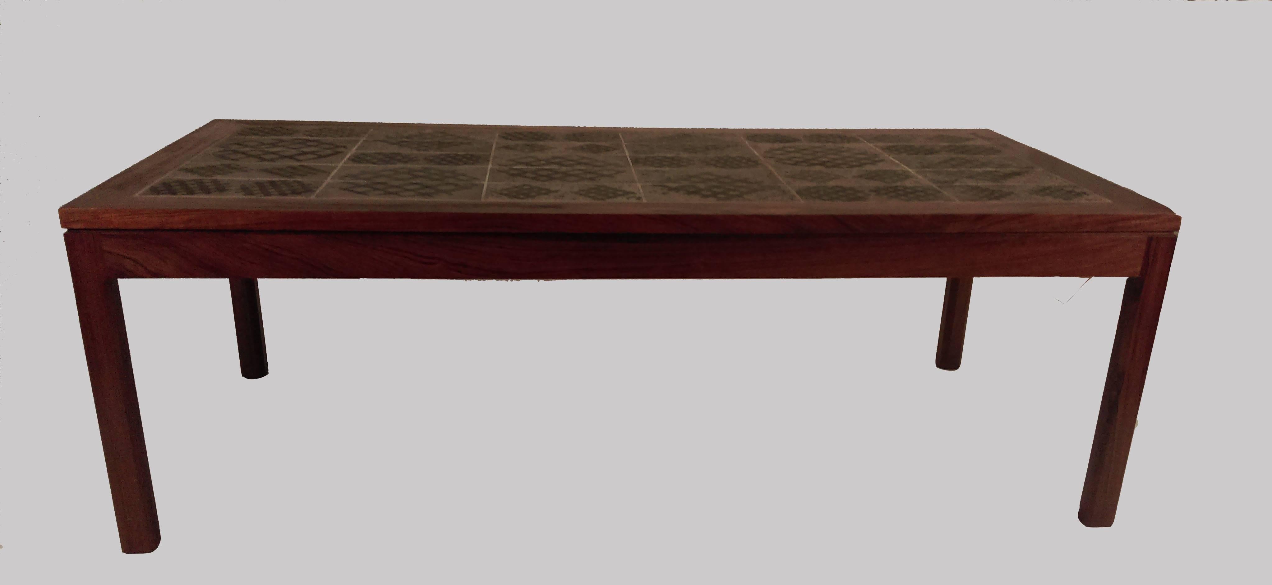 Tue Poulsen tile topped coffee table in rosewood signed by Danish artist Tue Poulsen.

