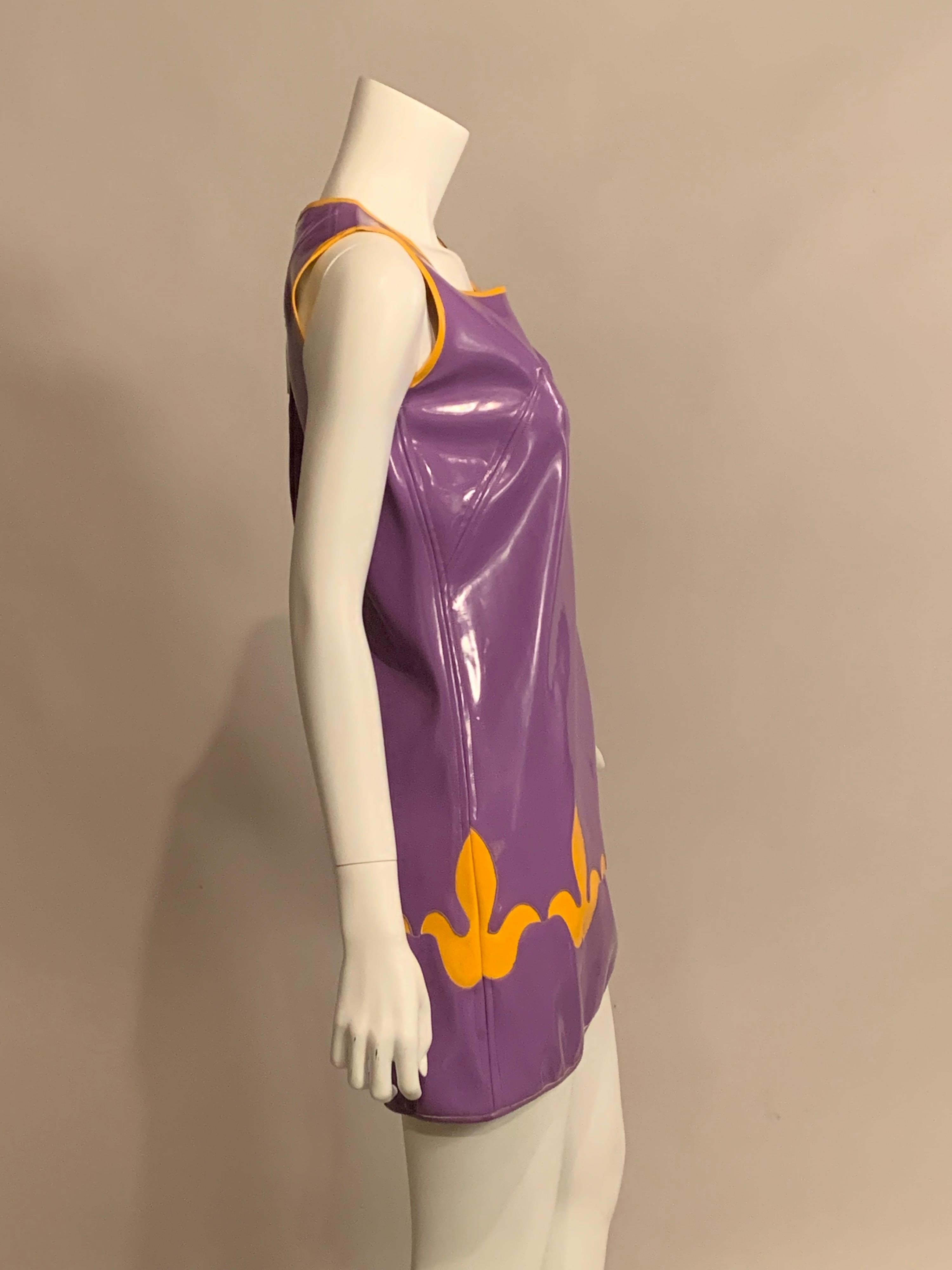 1960’s Tuffin and Foale Youthquake Lavender and Yellow Vinyl Dress Never Worn In Excellent Condition In New Hope, PA