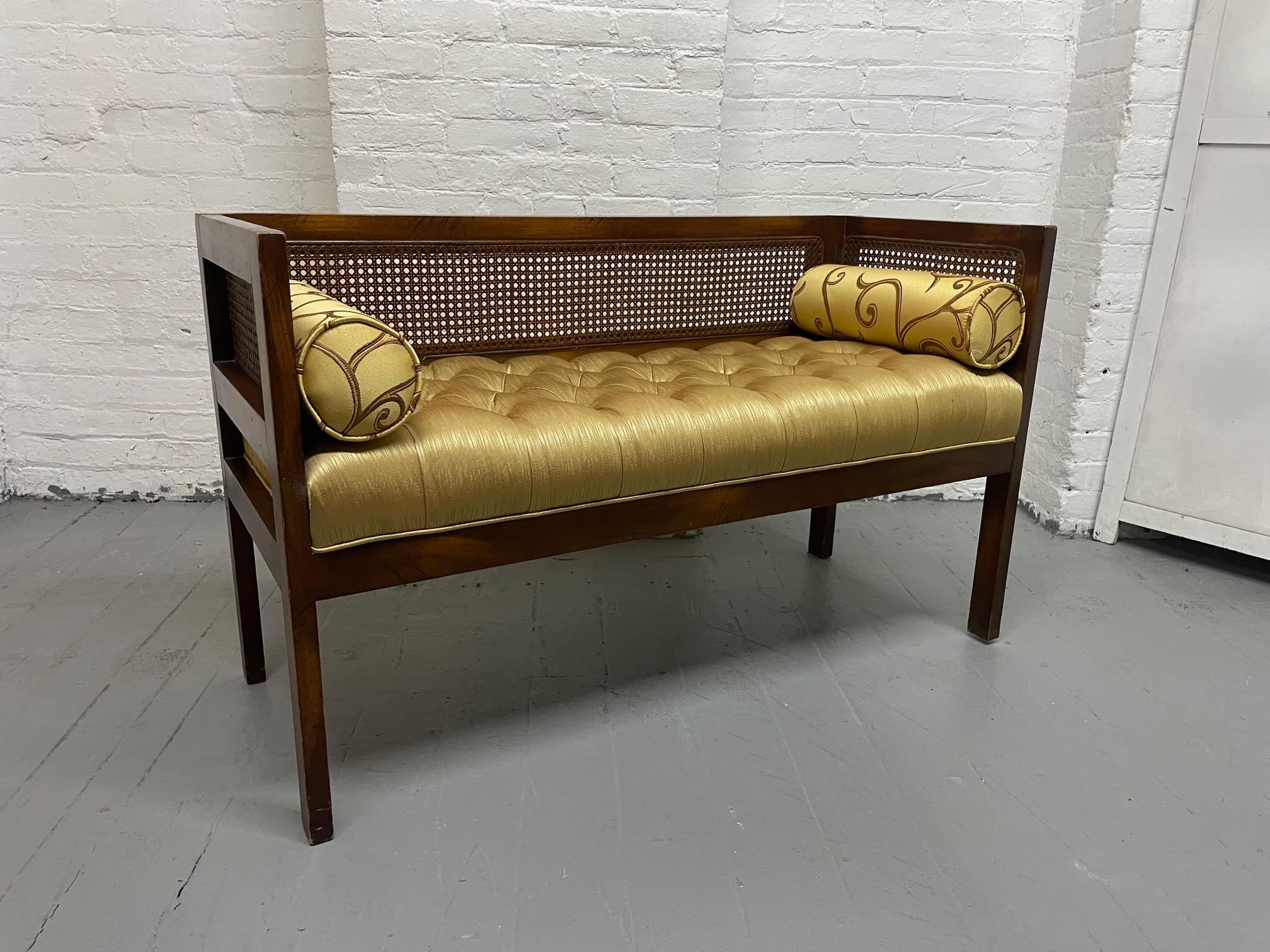 Americano 1960s Tufted and Cane Bench in vendita