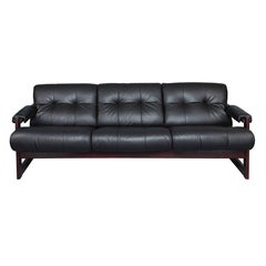 1960s Tufted Leather Sofa with Jatoba Wood Frame by Percival Lafer