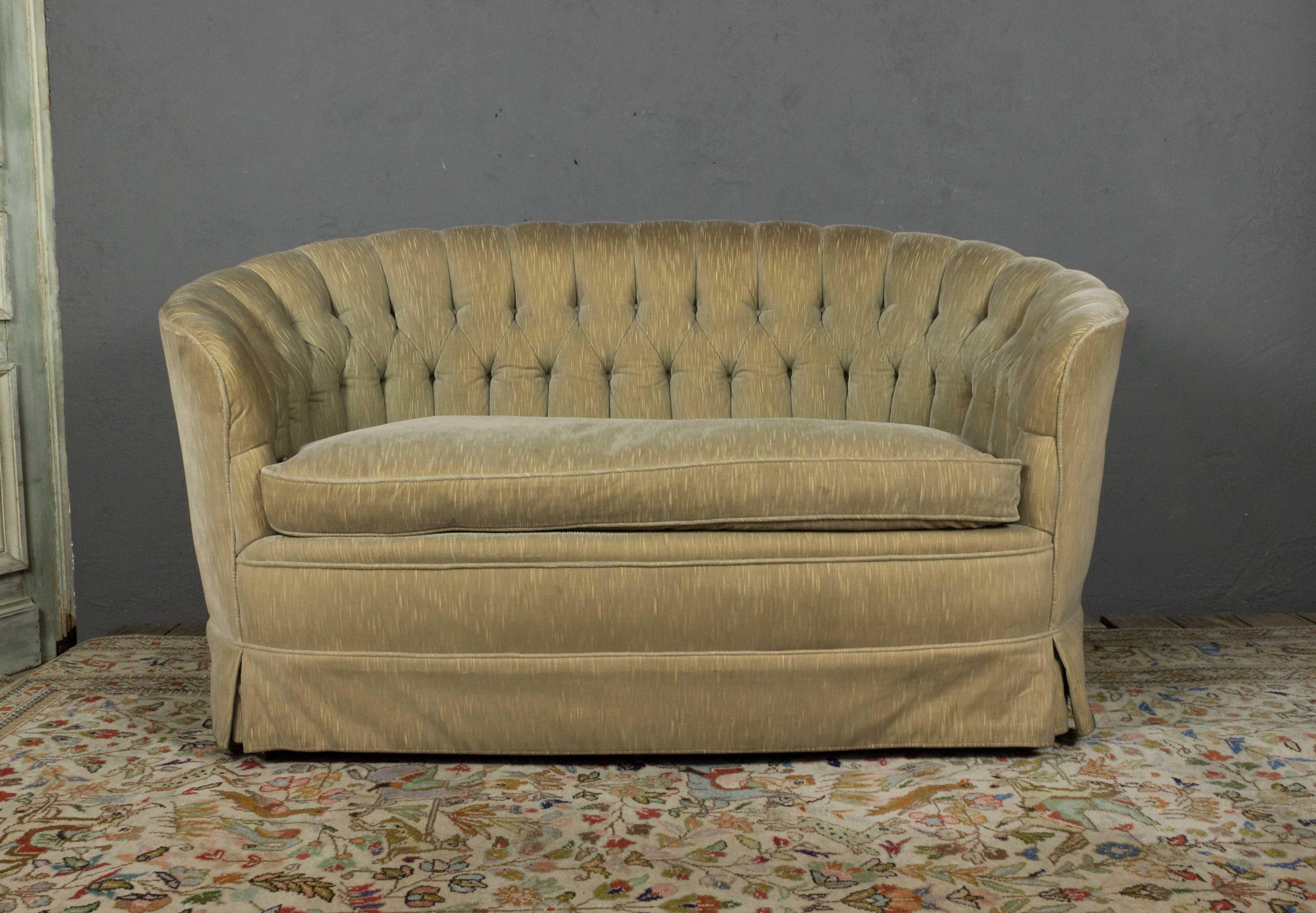 Modern Small Mid Century Tufted Sofa with Loose Seat Cushion