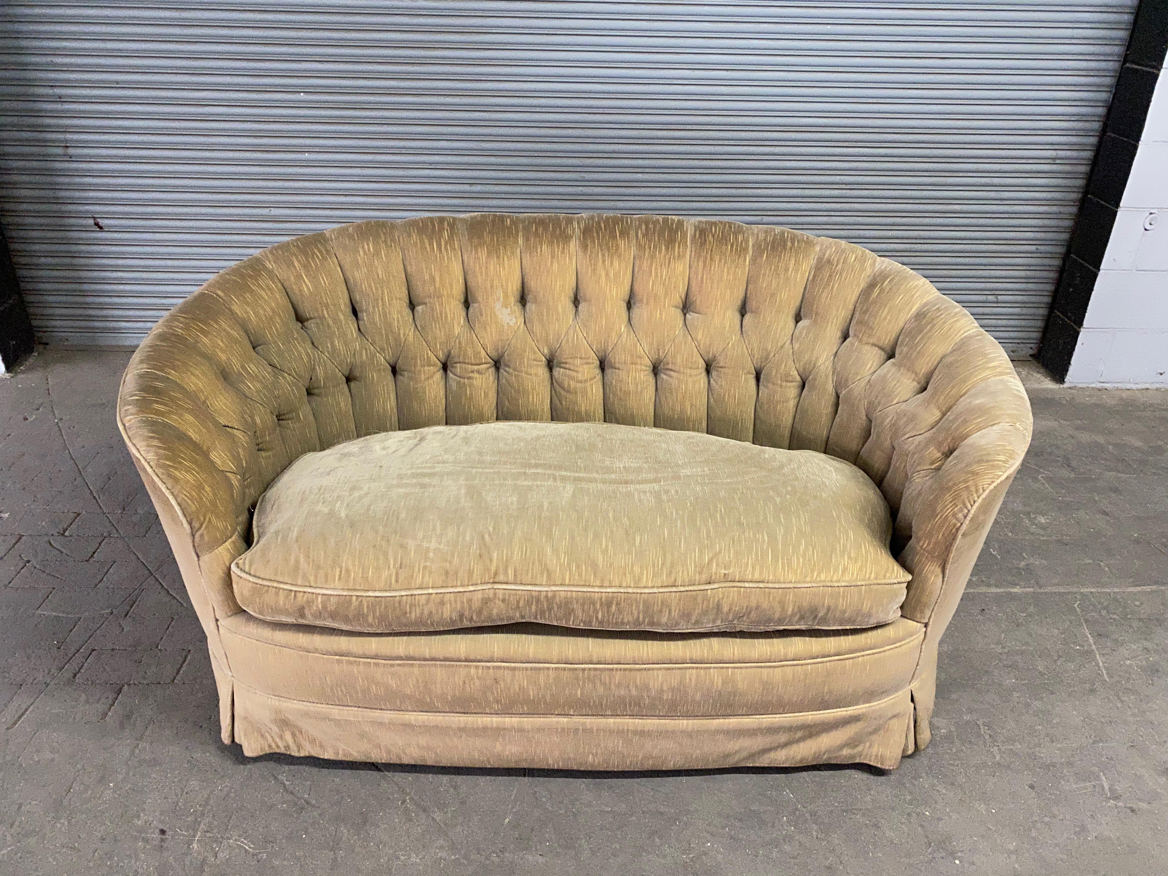 American Small Mid Century Tufted Sofa with Loose Seat Cushion