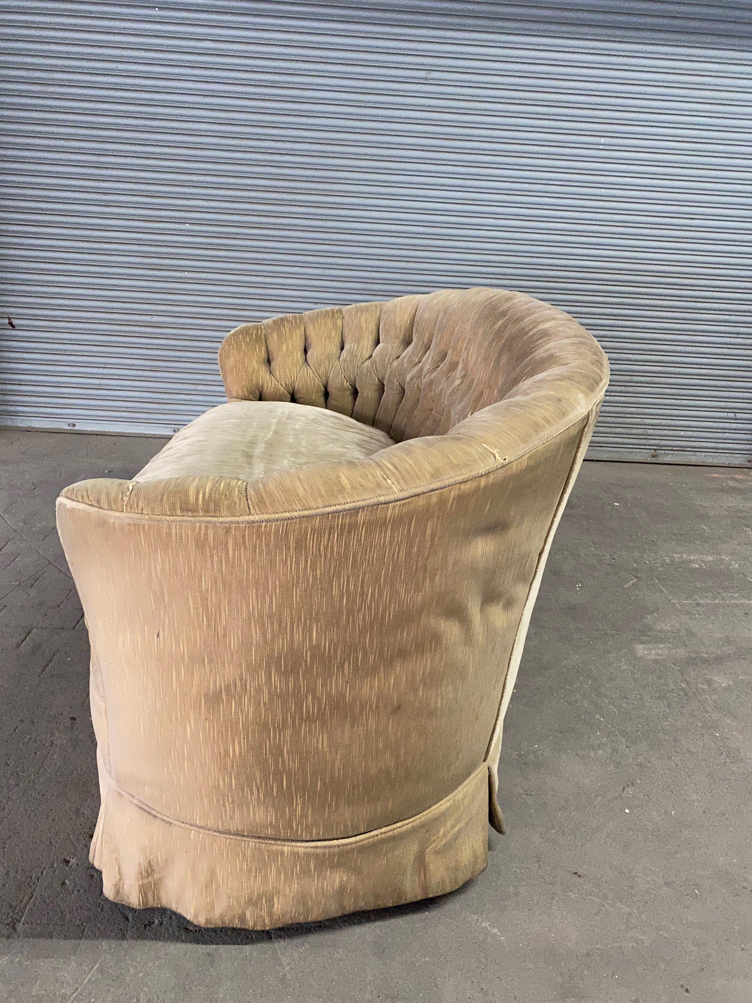 Small Mid Century Tufted Sofa with Loose Seat Cushion 1