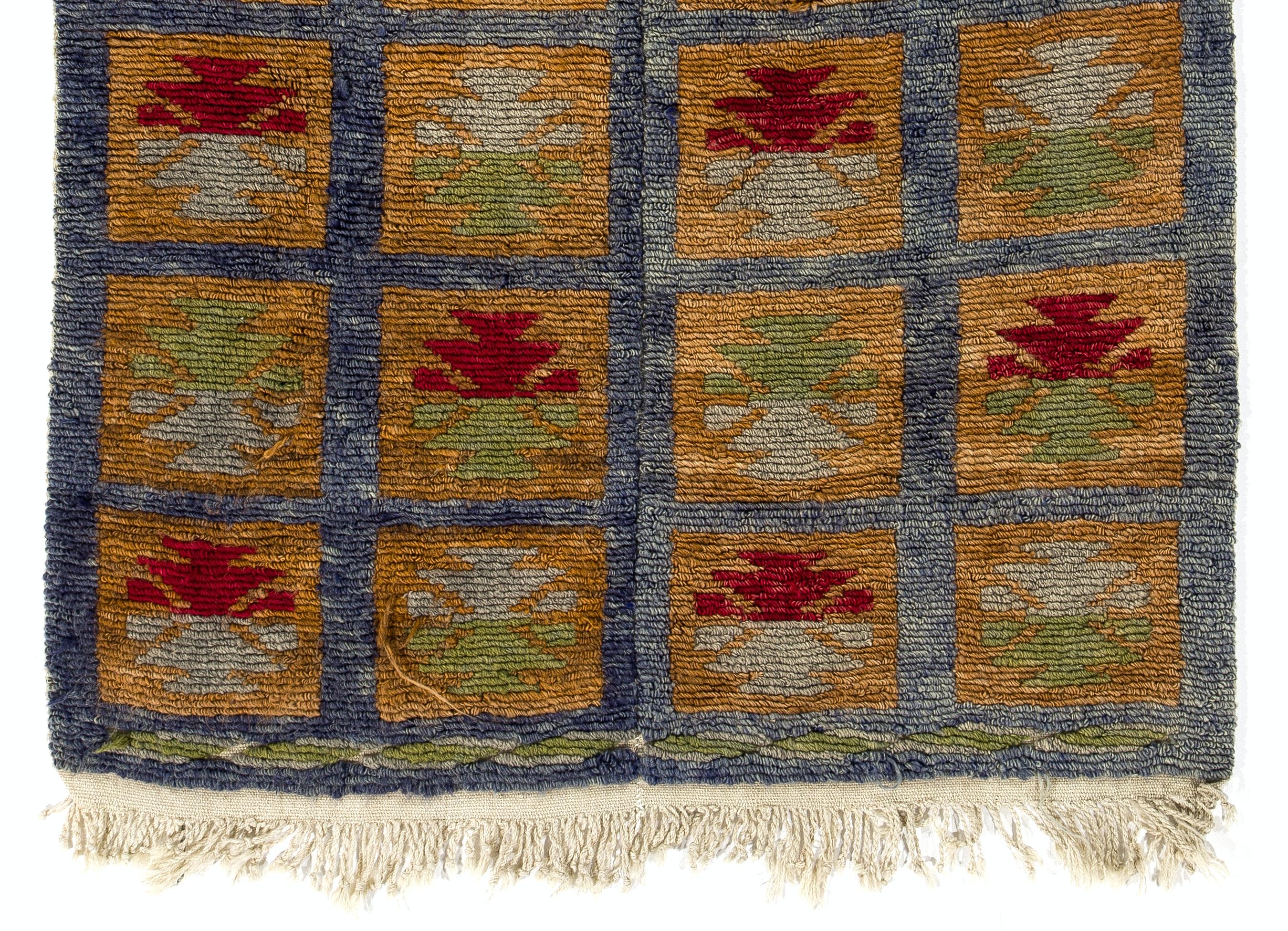 Mid-Century Modern 3.8x5.3 ft 1960s Tulu Rug, Vintage Hand-Knotted Organic Wool Carpet