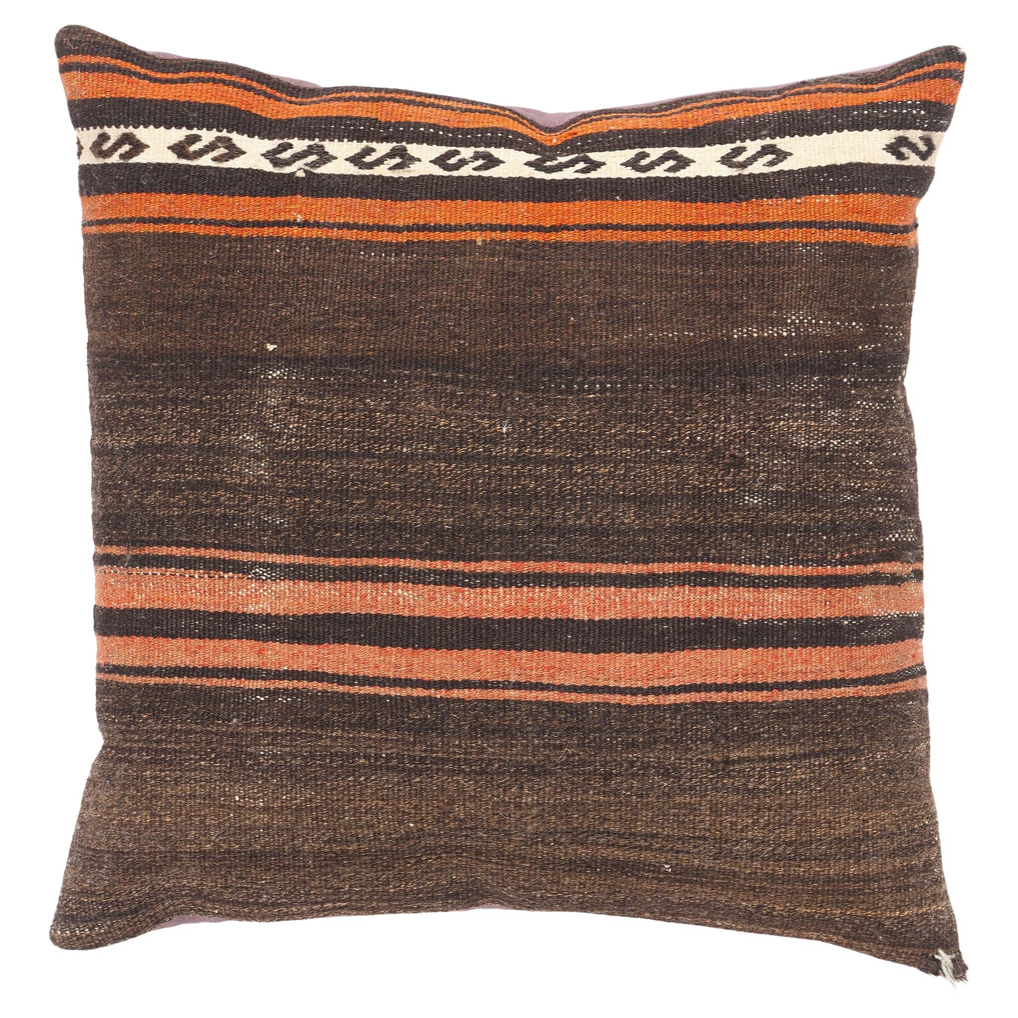 1960's Turkish Kilim Carpet Pillow with Modern Style