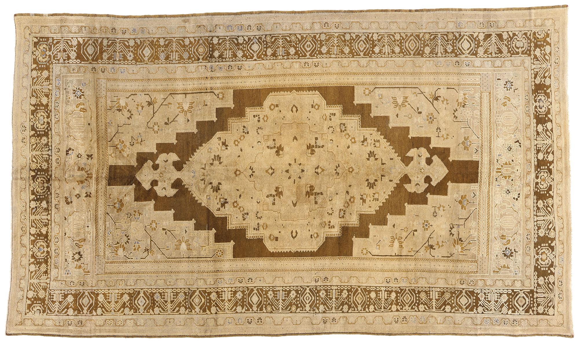 Tapis turc Oushak des années 1960, style traditionnel et tons terreux chauds en vente 4