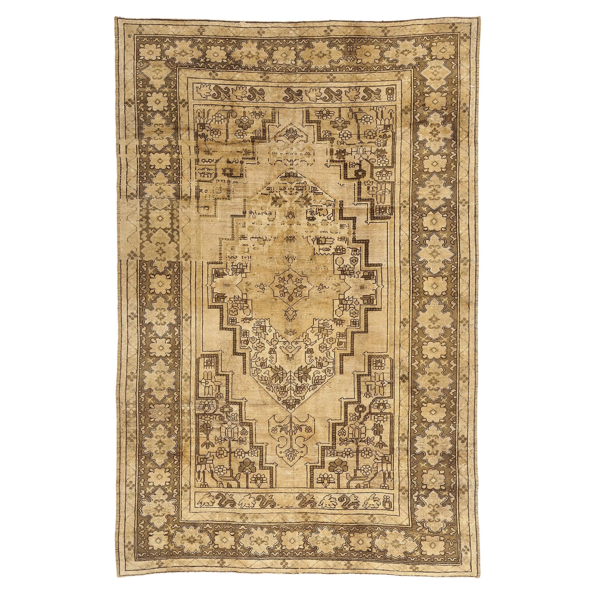 Tapis turc Oushak des années 1960, style traditionnel et tons terreux chauds