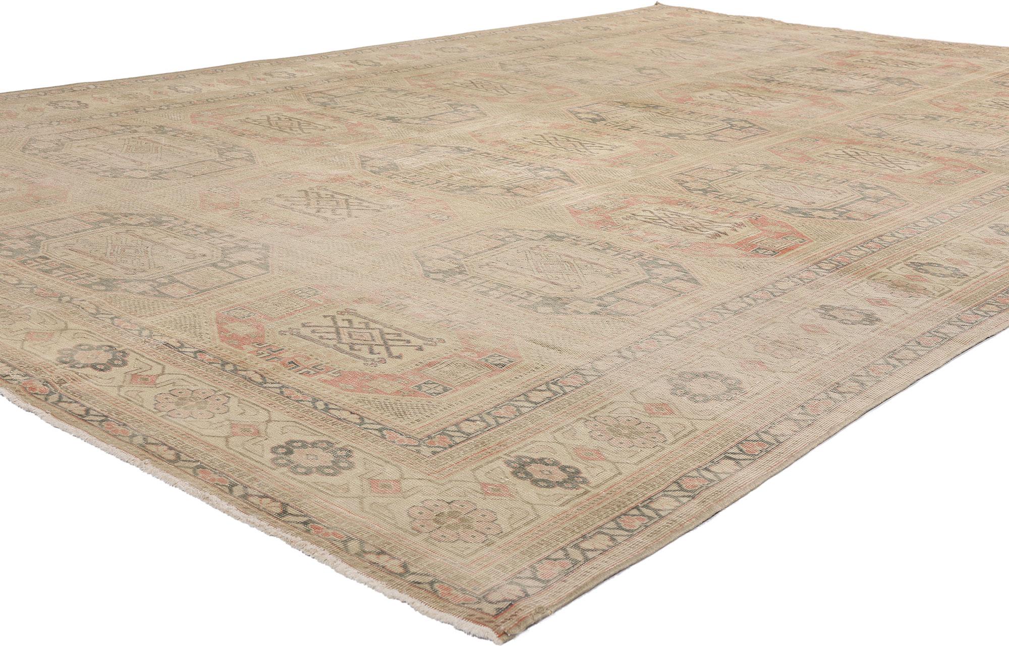 52140 Vintage Turkish Sivas rug, 08'03 x 12'09. A study in restrained opulence and symbolic resonance, this hand-knotted wool vintage Turkish Sivas rug is a masterclass in tribal refinement and cultivated design. Woven in the renowned ateliers of