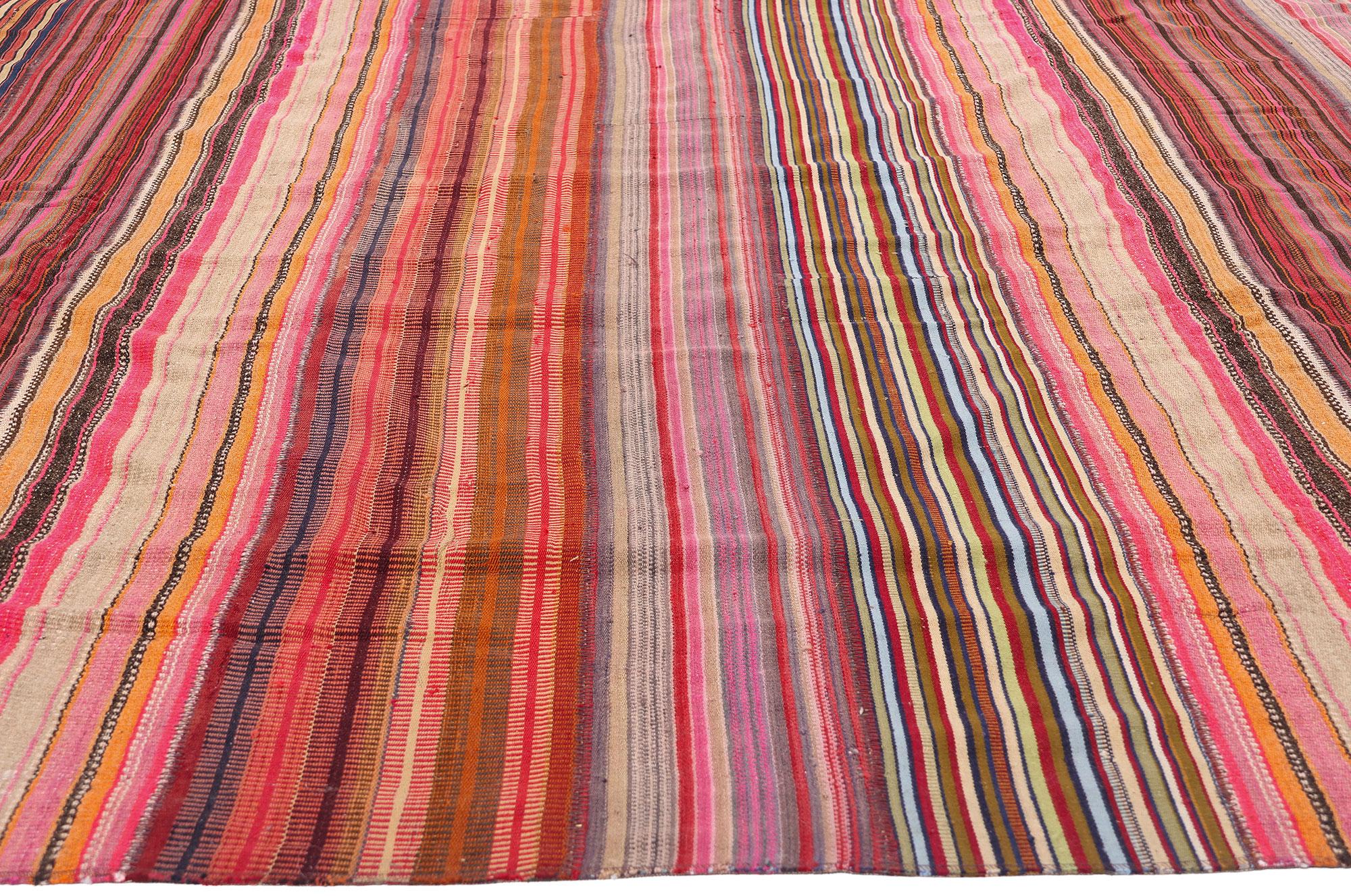Wool 1960's Turkish Striped Kilim Rug with Modern Rustic Cabin Style