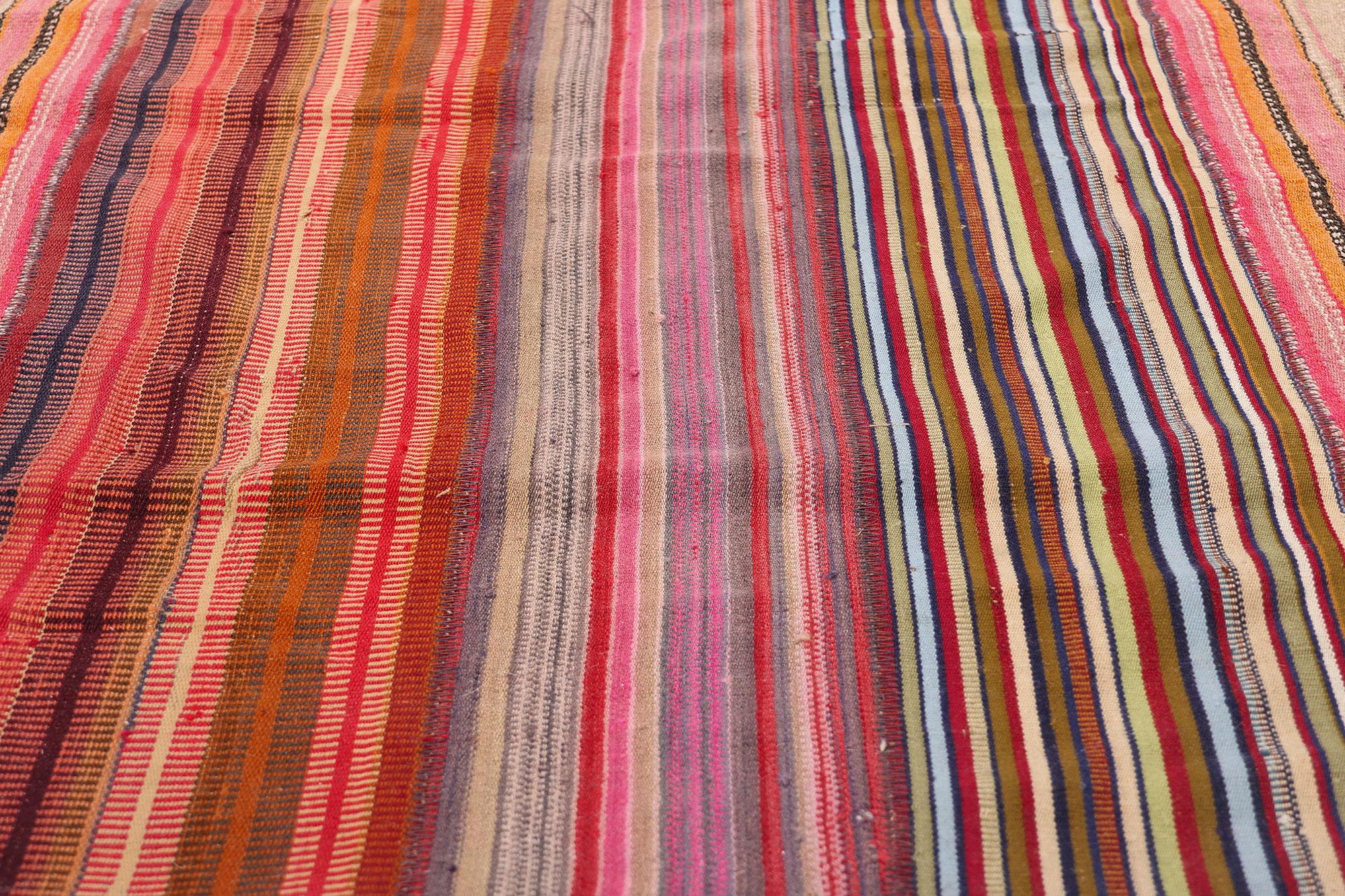 1960's Turkish Striped Kilim Rug with Modern Rustic Cabin Style 1