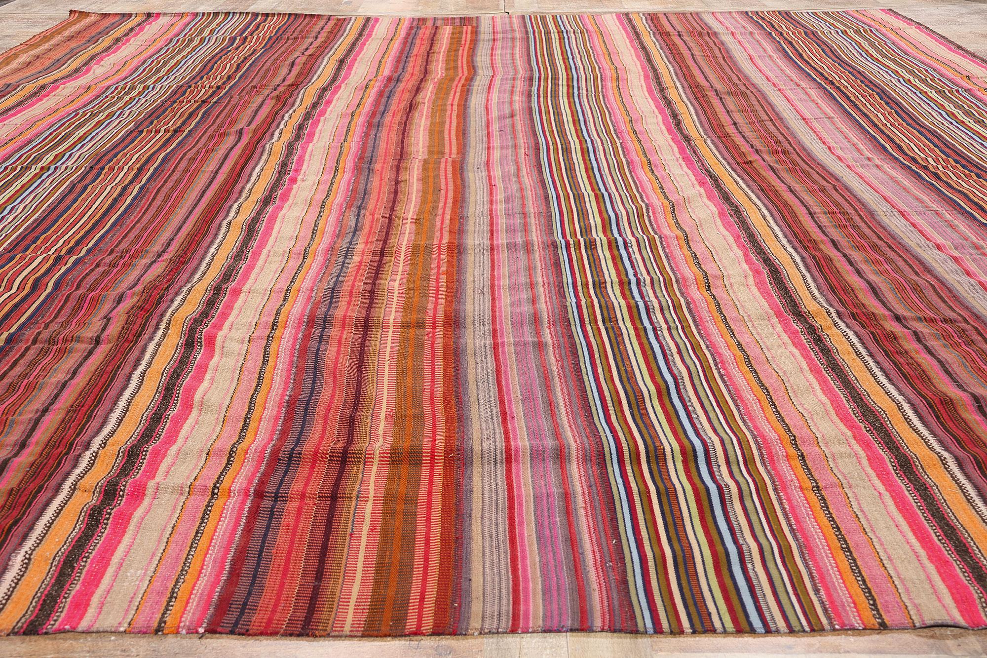 1960's Turkish Striped Kilim Rug with Modern Rustic Cabin Style 6