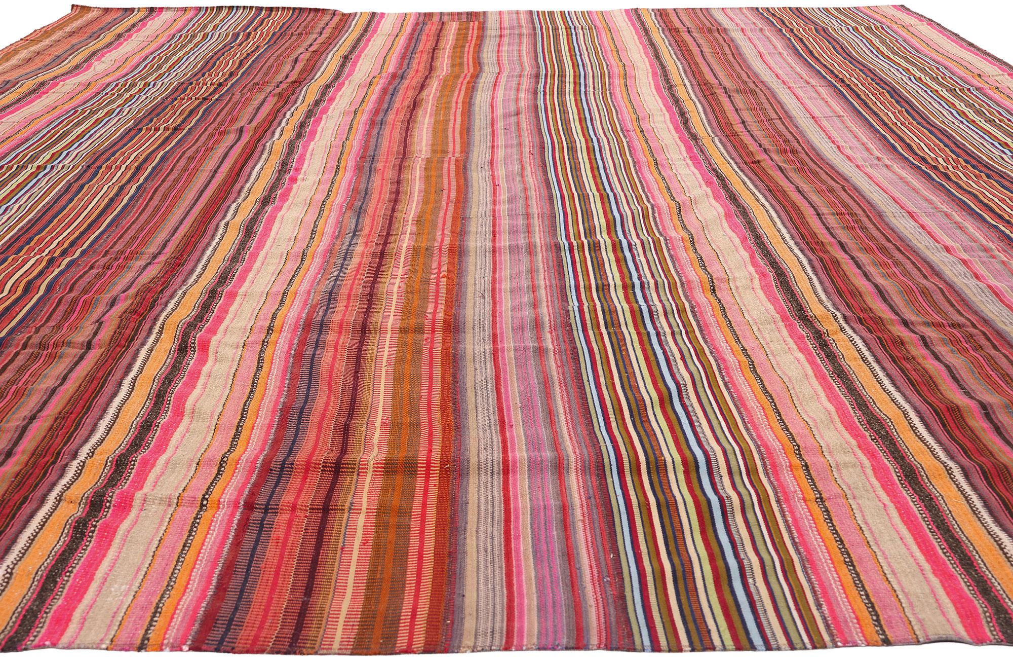 1960's Turkish Striped Kilim Rug with Modern Rustic Cabin Style In Good Condition In Dallas, TX