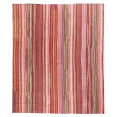 1960's Turkish Striped Kilim Rug with Modern Rustic Cabin Style