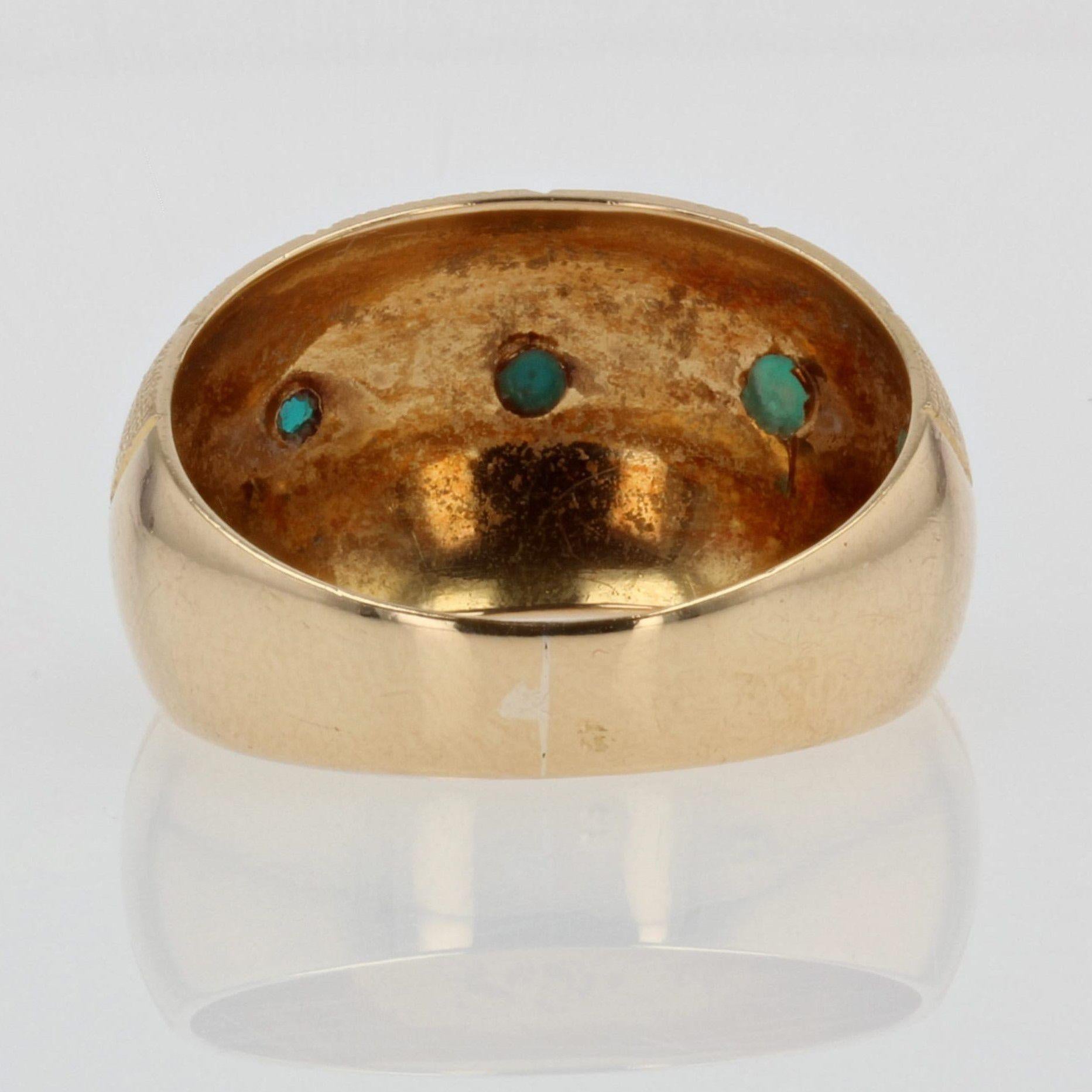 1960s Turquoise 18 Karat Yellow Gold Domed Ring 4