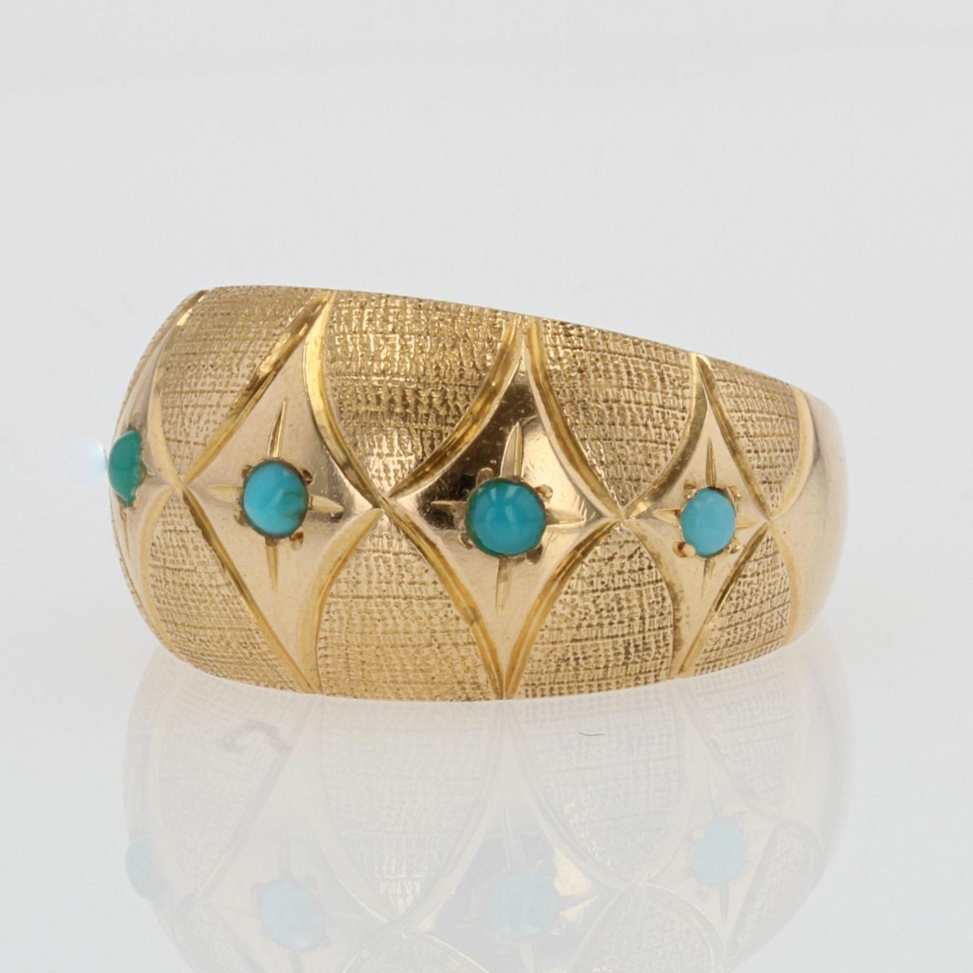 Retro 1960s Turquoise 18 Karat Yellow Gold Domed Ring