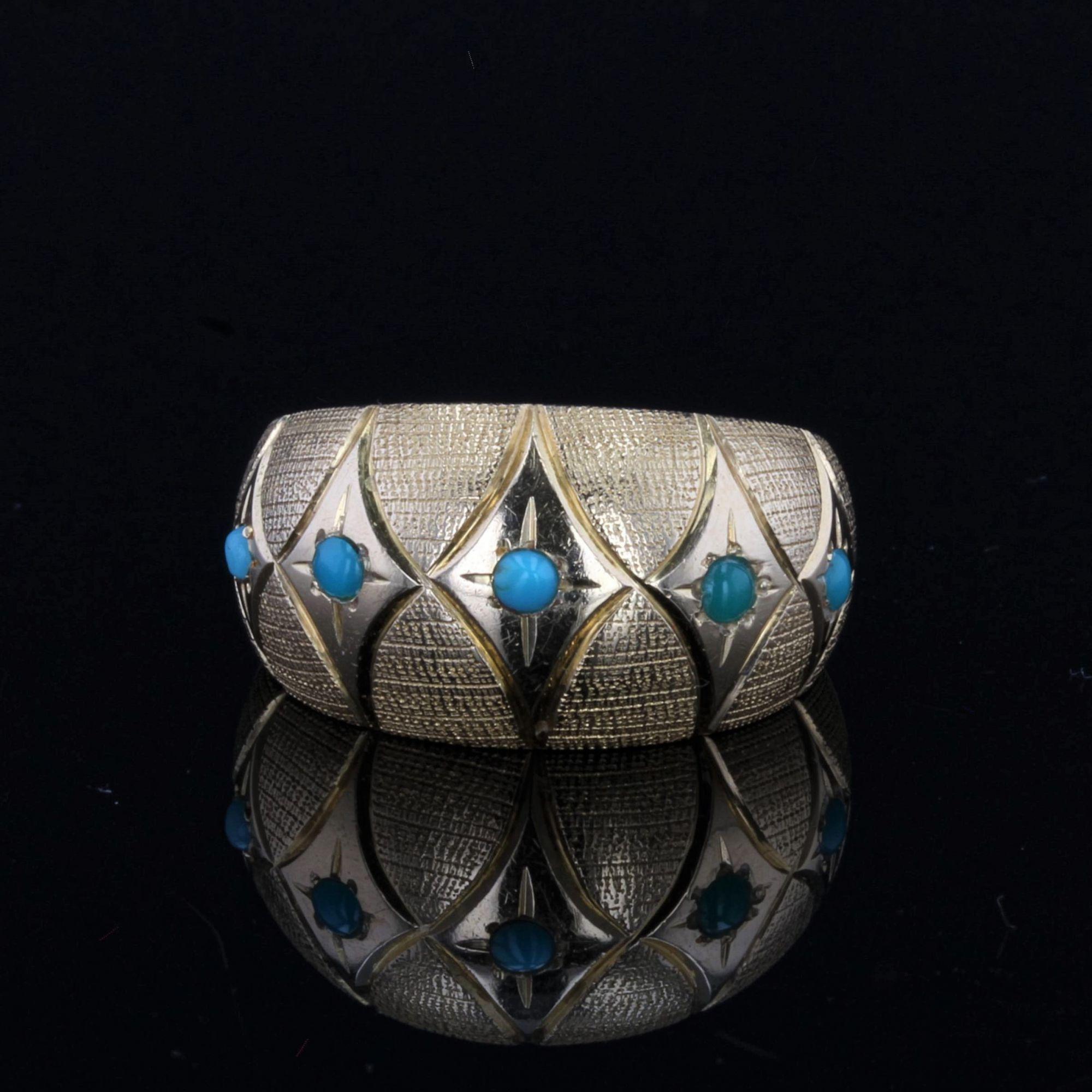 1960s Turquoise 18 Karat Yellow Gold Domed Ring 1