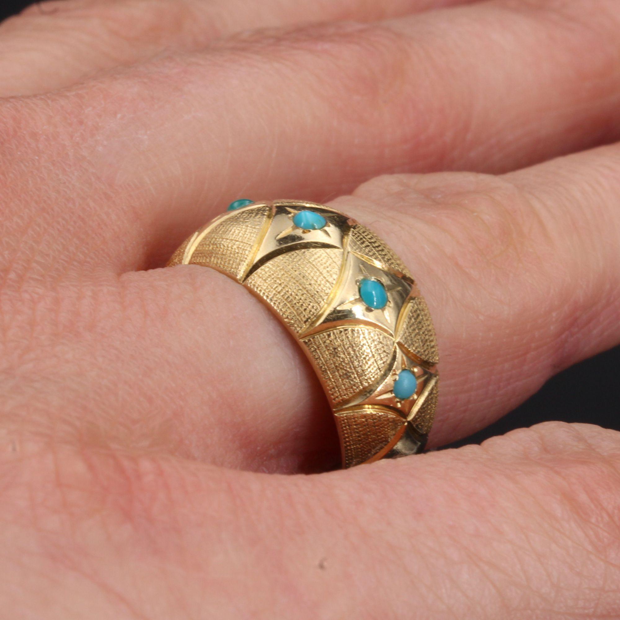 1960s Turquoise 18 Karat Yellow Gold Domed Ring 3
