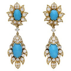 1960s Turquoise and Diamond Day and Night Clip Earrings