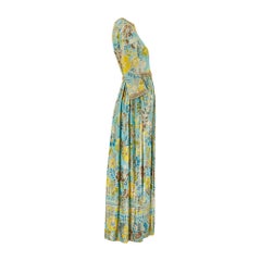 1960s Turquoise and Gold Lurex Floral Maxi Dress