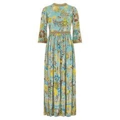1960s Turquoise and Gold Lurex Floral Maxi Dress
