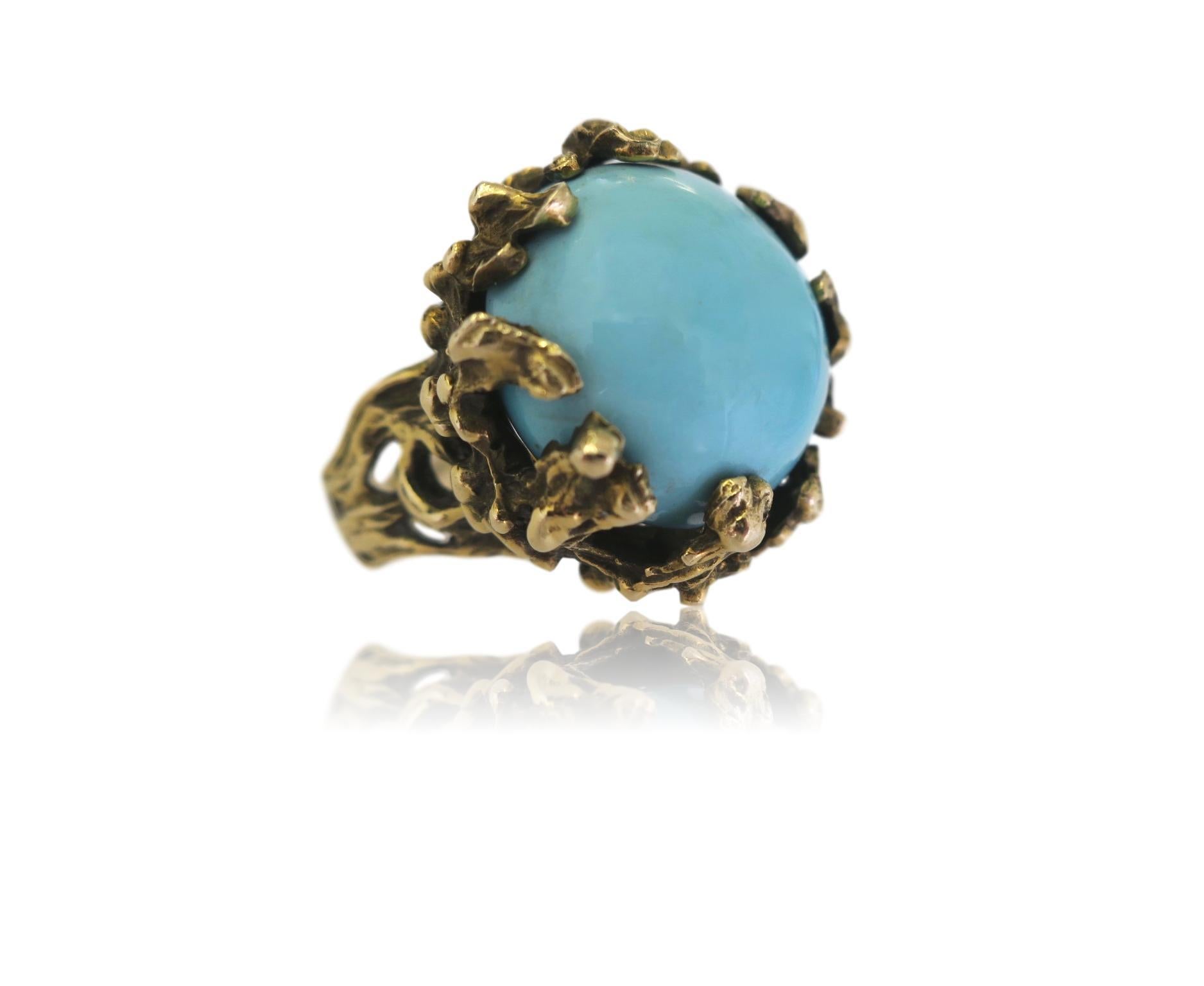 Modernist 1960s Turquoise and Gold Statement Ring