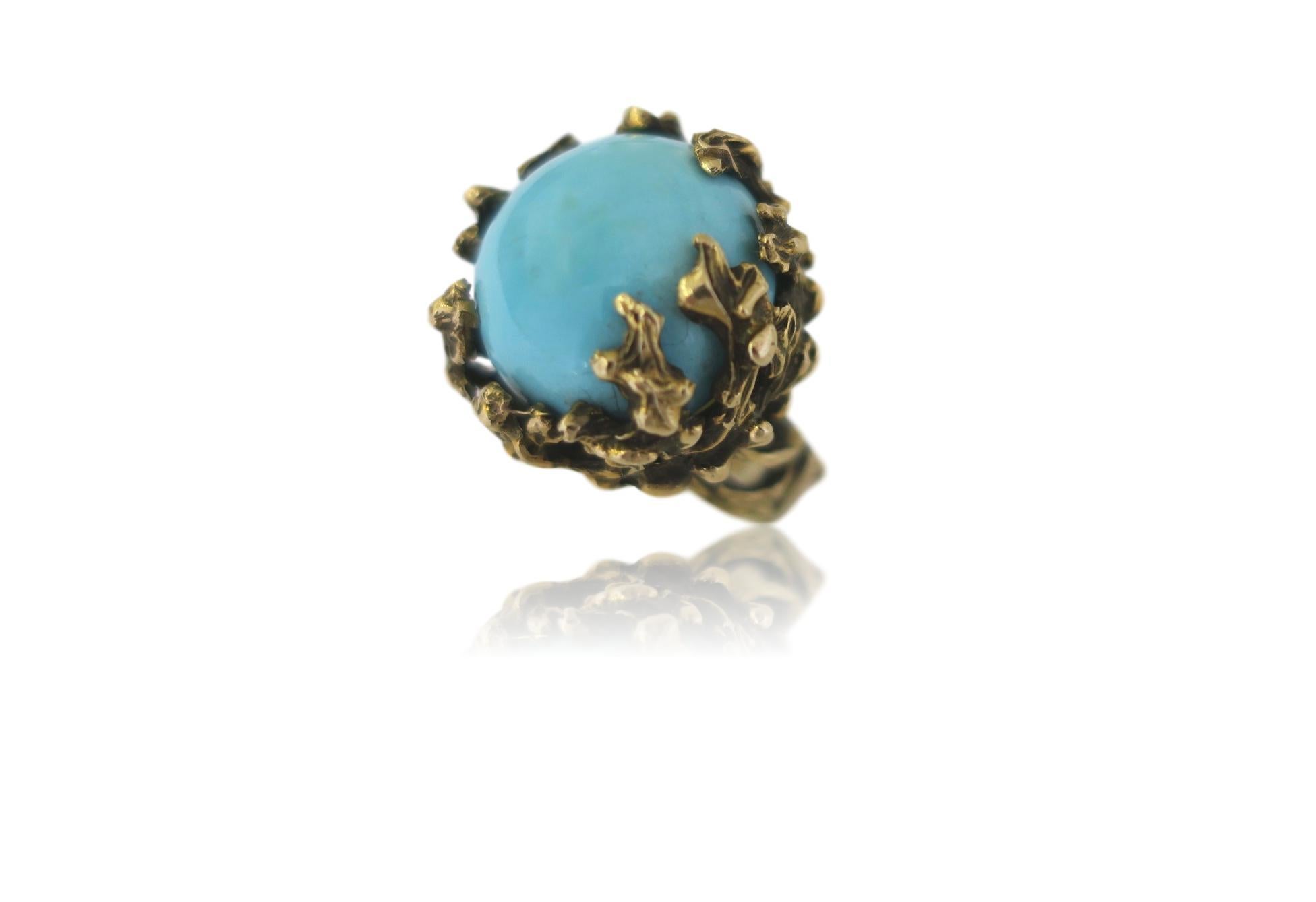 1960s Turquoise and Gold Statement Ring In Good Condition In Cincinnati, OH