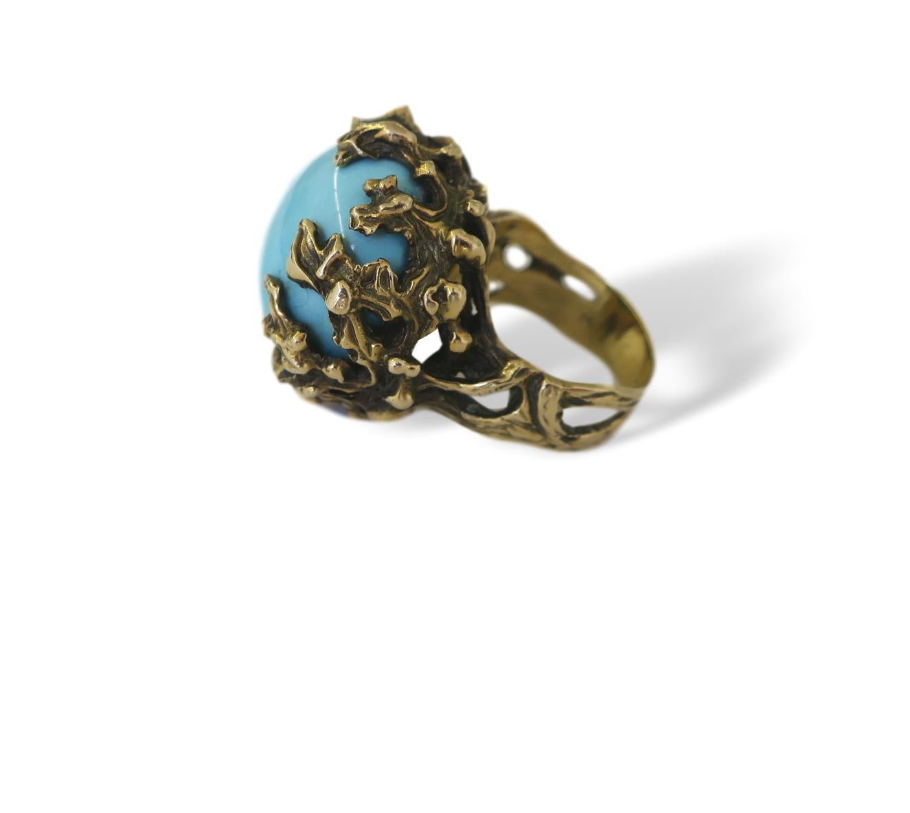 Women's or Men's 1960s Turquoise and Gold Statement Ring