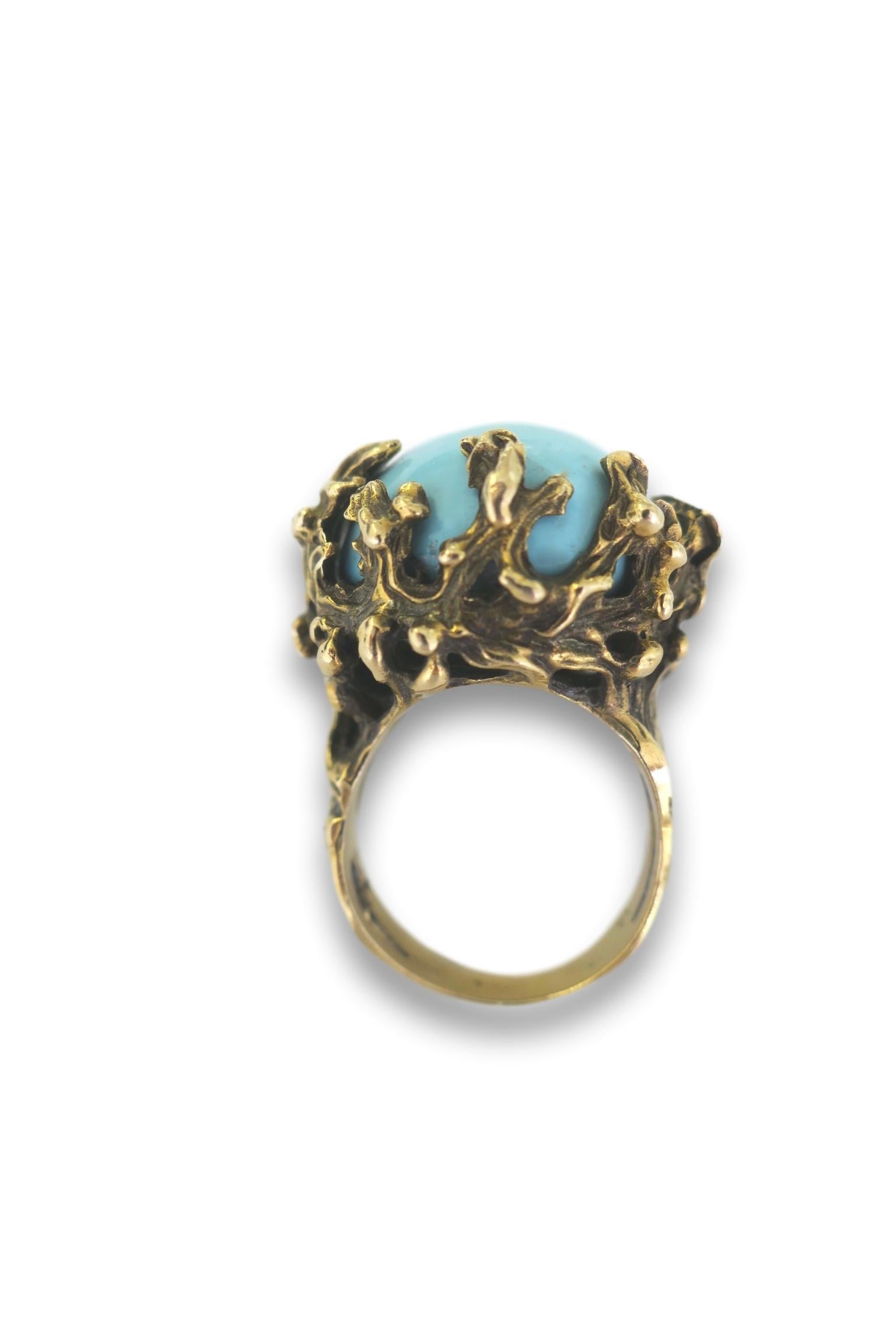 1960s Turquoise and Gold Statement Ring 1