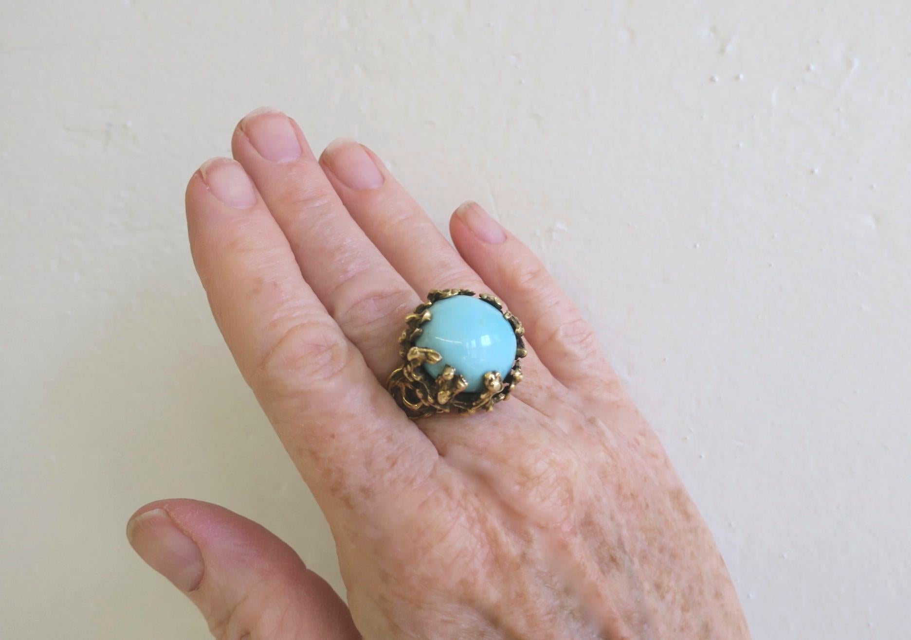 1960s Turquoise and Gold Statement Ring 3
