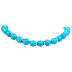 1960s Turquoise Bead Diamond White Gold Strand Necklace