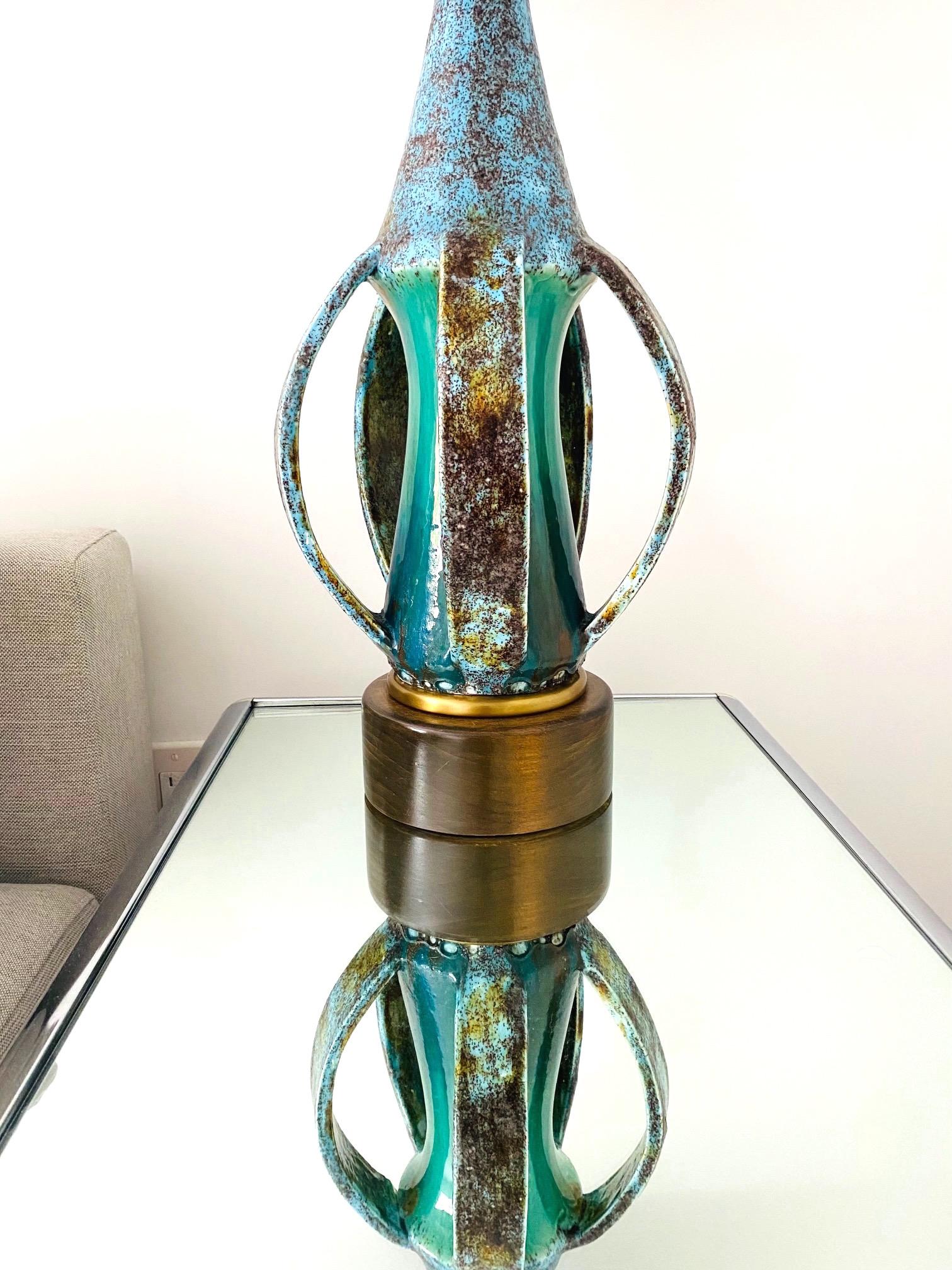 Mid-Century Modern Sculptural Pottery Lamp in Turquoise & Blue, Denmark C. 1960s For Sale 4