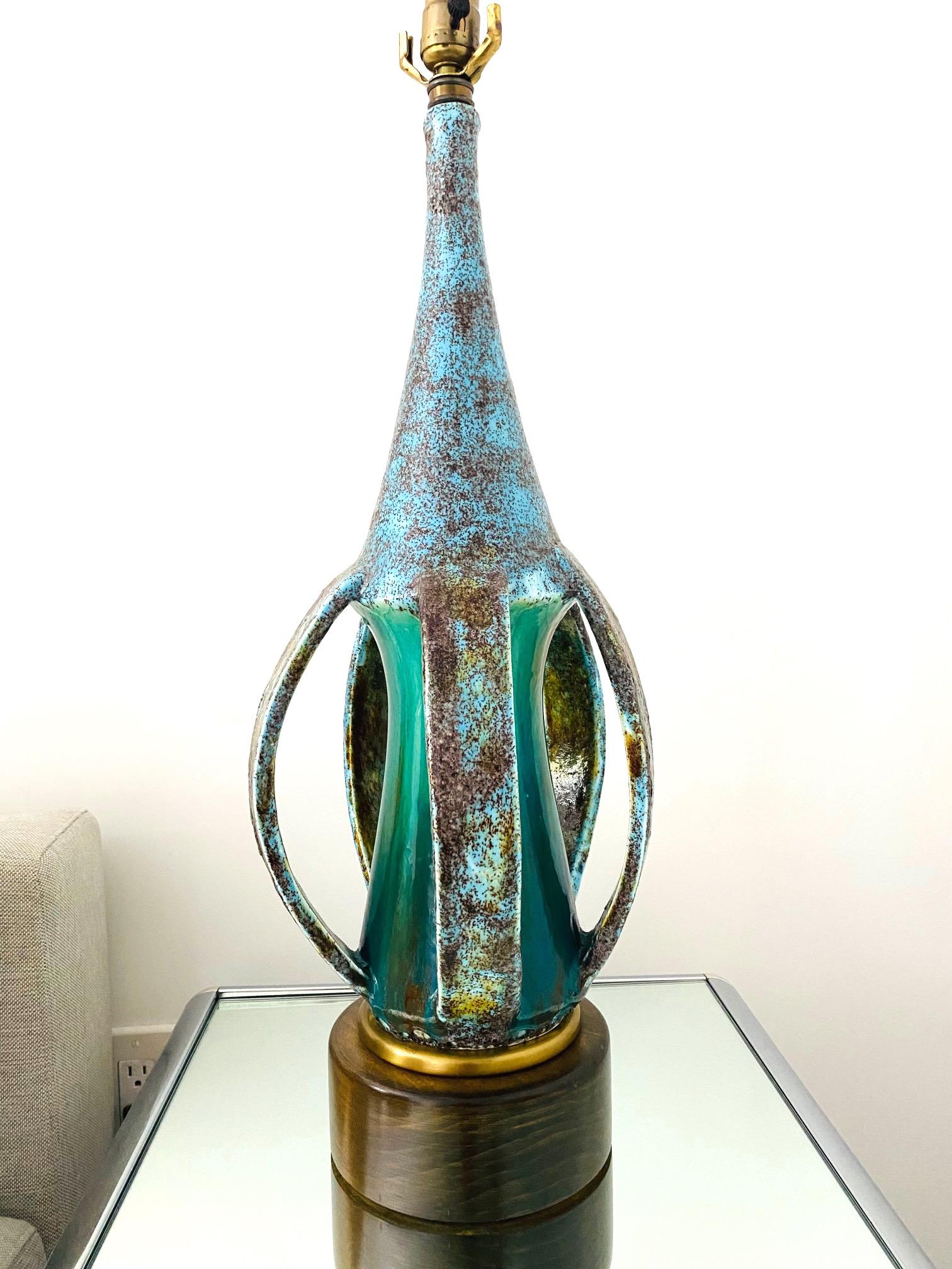 Mid-Century Modern Sculptural Pottery Lamp in Turquoise & Blue, Denmark C. 1960s For Sale 5