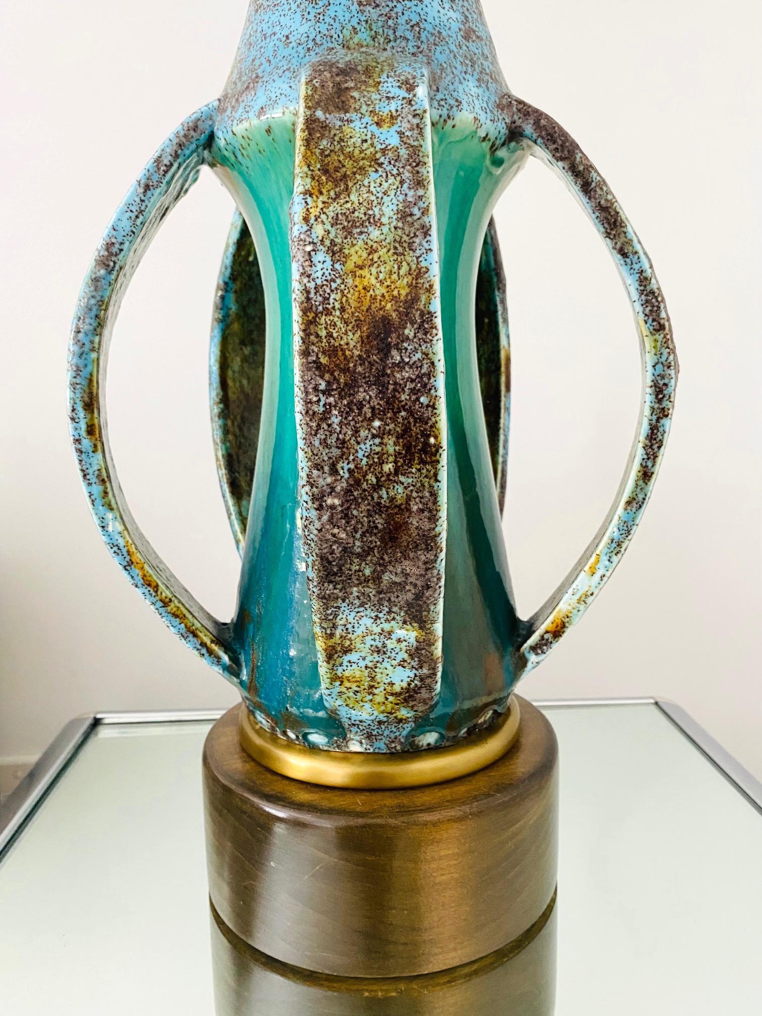 Mid-Century Modern Sculptural Pottery Lamp in Turquoise & Blue, Denmark C. 1960s In Good Condition For Sale In Fort Lauderdale, FL