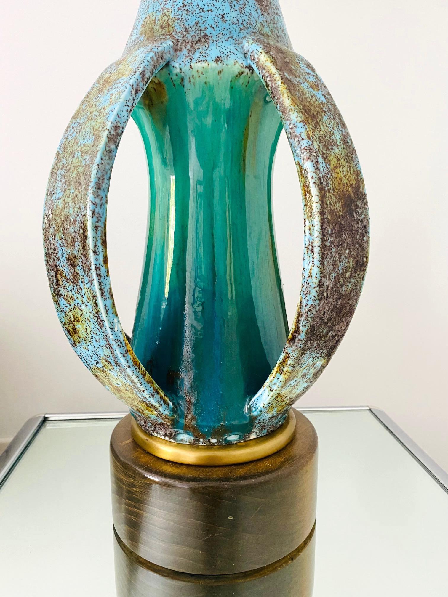 Mid-20th Century Mid-Century Modern Sculptural Pottery Lamp in Turquoise & Blue, Denmark C. 1960s For Sale