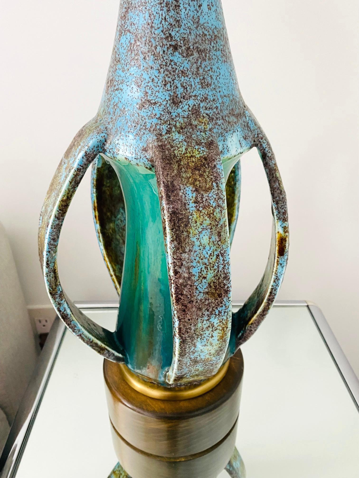 Mid-Century Modern Sculptural Pottery Lamp in Turquoise & Blue, Denmark C. 1960s For Sale 1