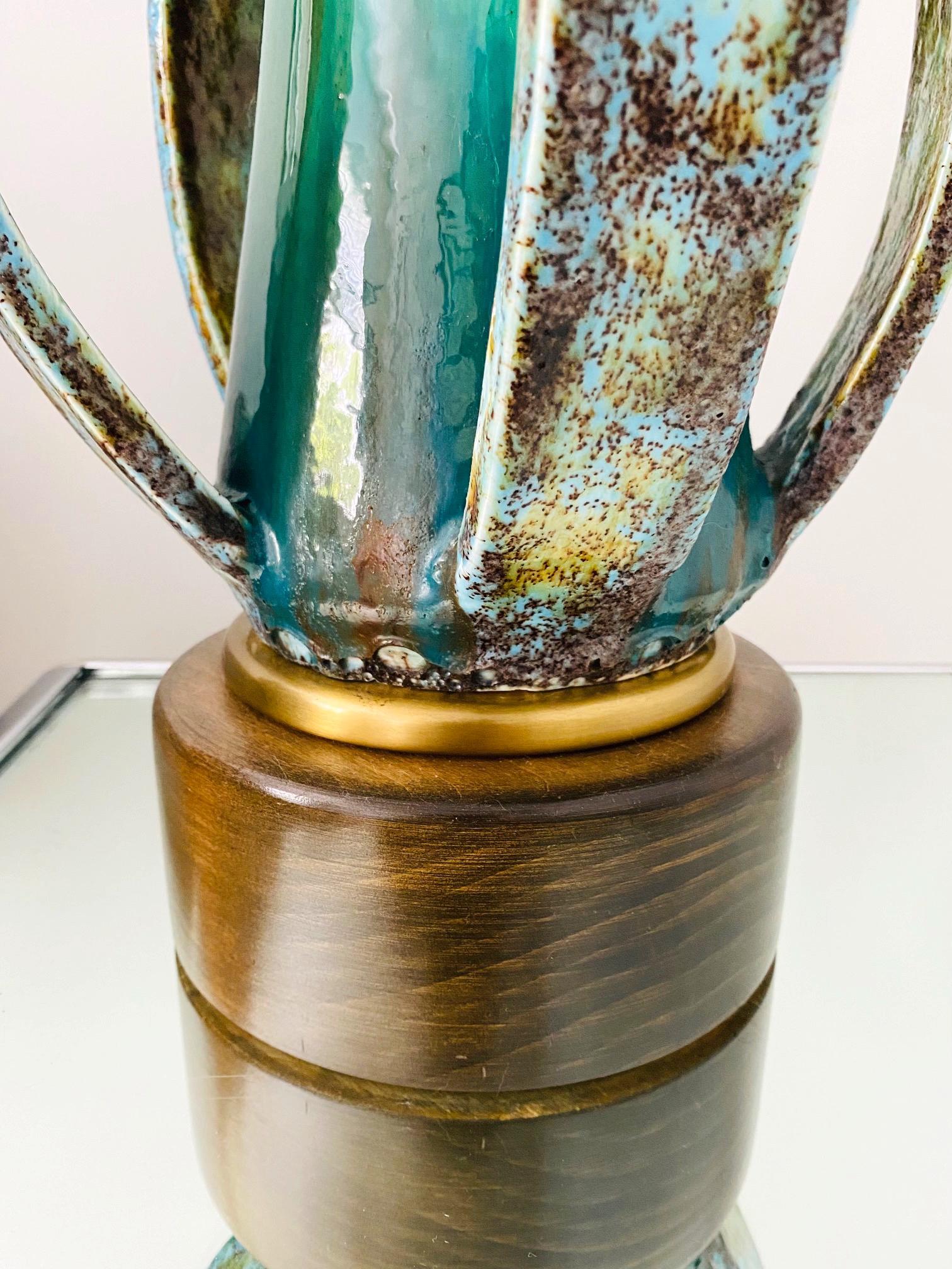 Mid-Century Modern Sculptural Pottery Lamp in Turquoise & Blue, Denmark C. 1960s For Sale 2