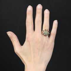 1960s Turquoise Citrine Cultured Pearls 14 Karat Yellow Gold Flower Ring