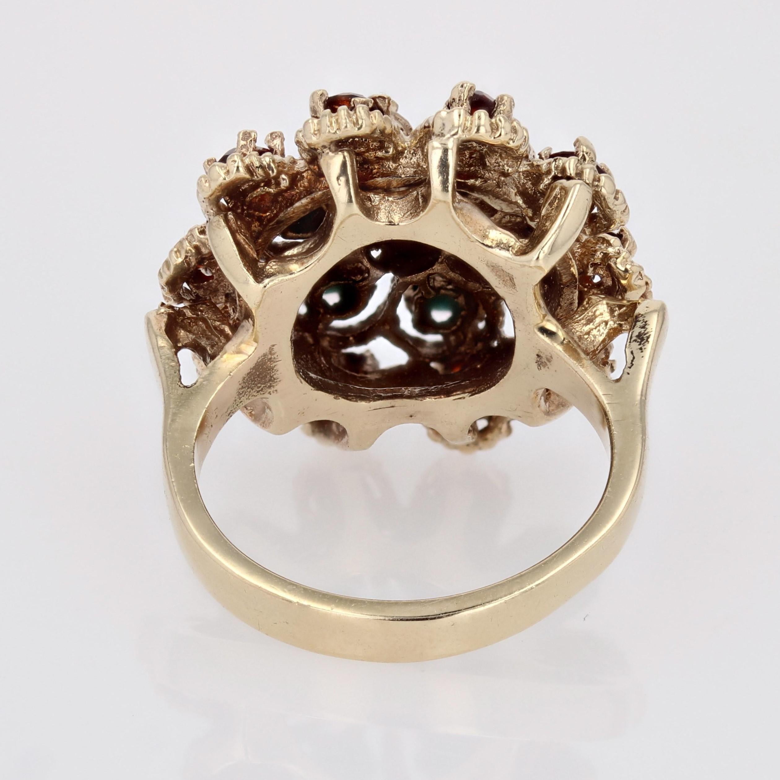 Donna Anello a fiore in oro giallo 14 carati con turchese citrino e perle coltivate del 1960 in vendita