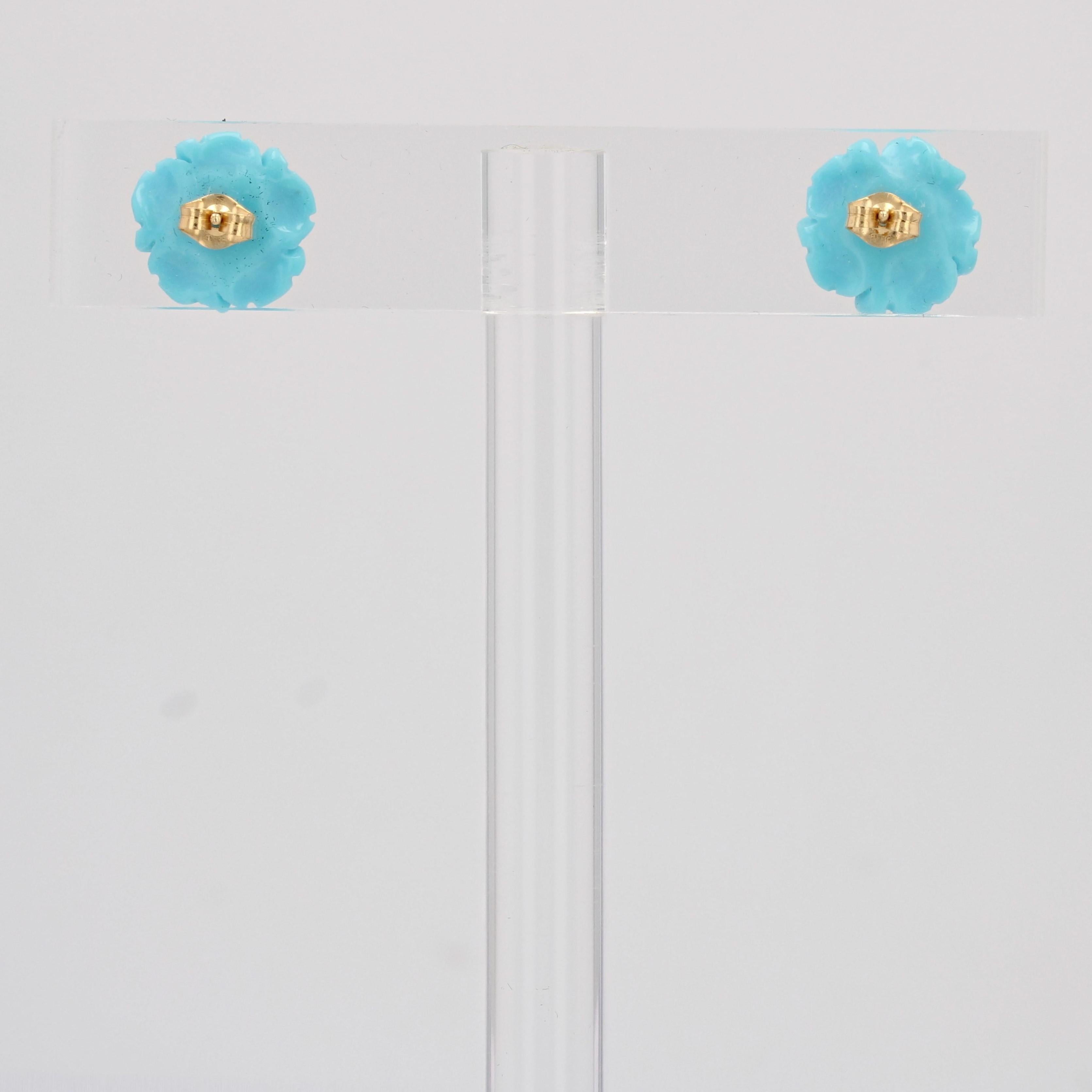 1960er Jahre Türkis-Zuchtperle 18 Karat Gelbgold Blumen-Ohrstecker 8