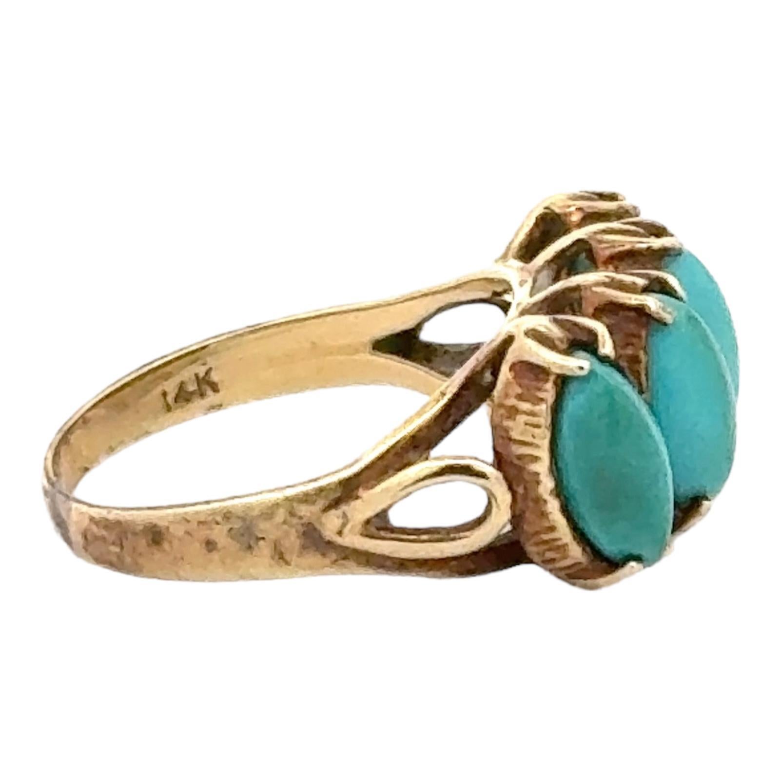 Cabochon 1960's Turquoise Gemstone 18 Karat Yellow Gold Vintage Ring For Sale