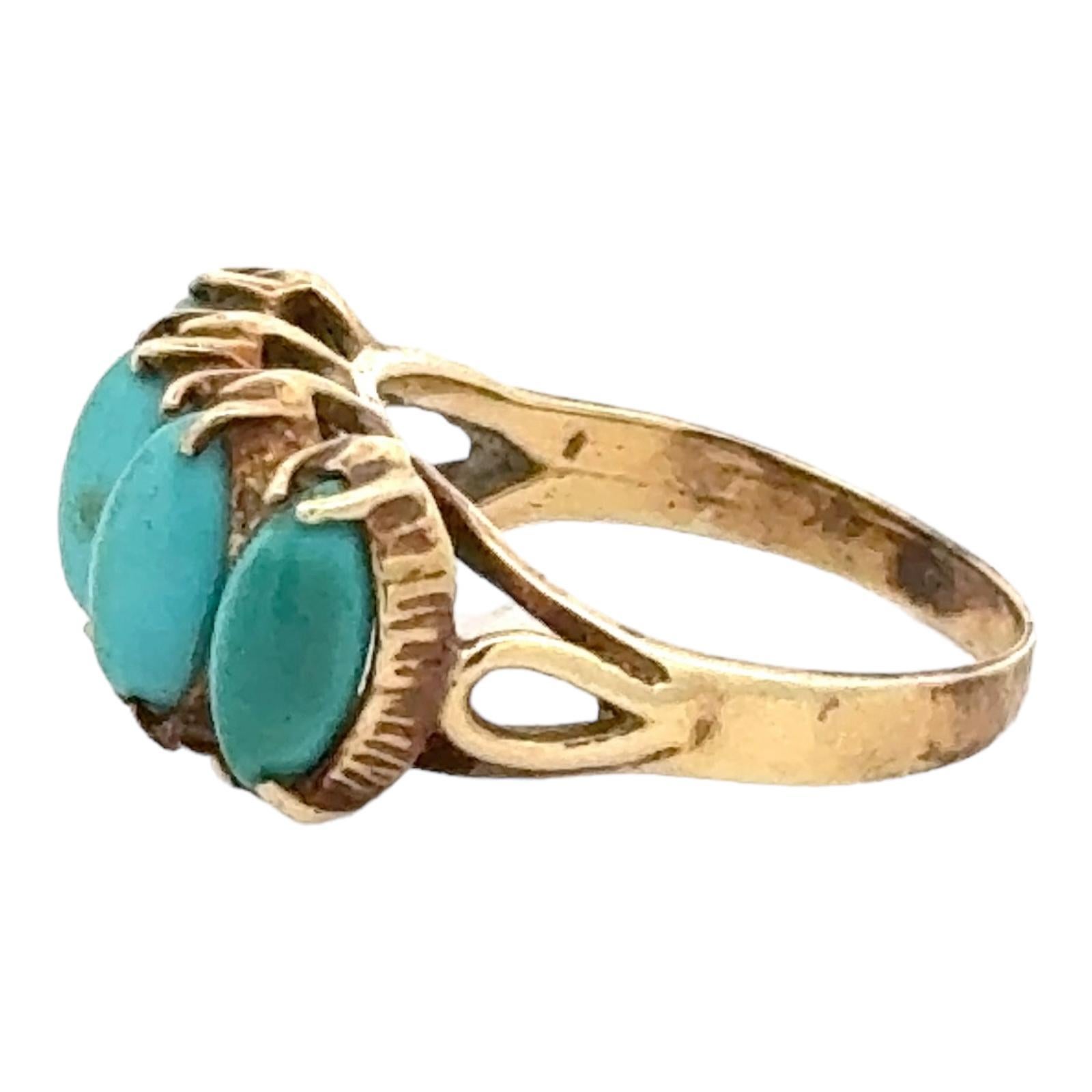 1960's Turquoise Gemstone 18 Karat Yellow Gold Vintage Ring In Good Condition For Sale In Boca Raton, FL